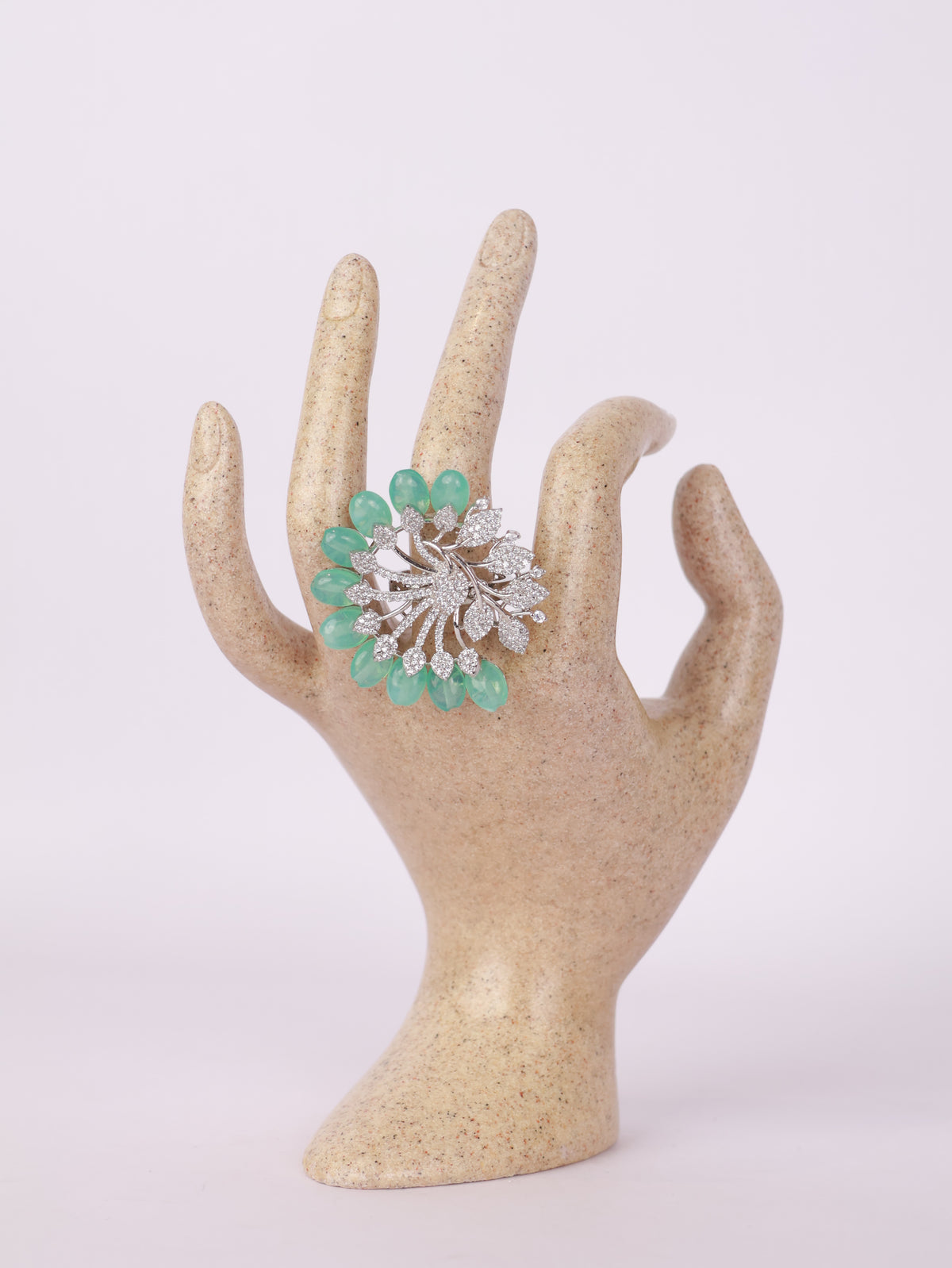 Royal Mint Green Bead & Pavé Floral Cocktail Ring