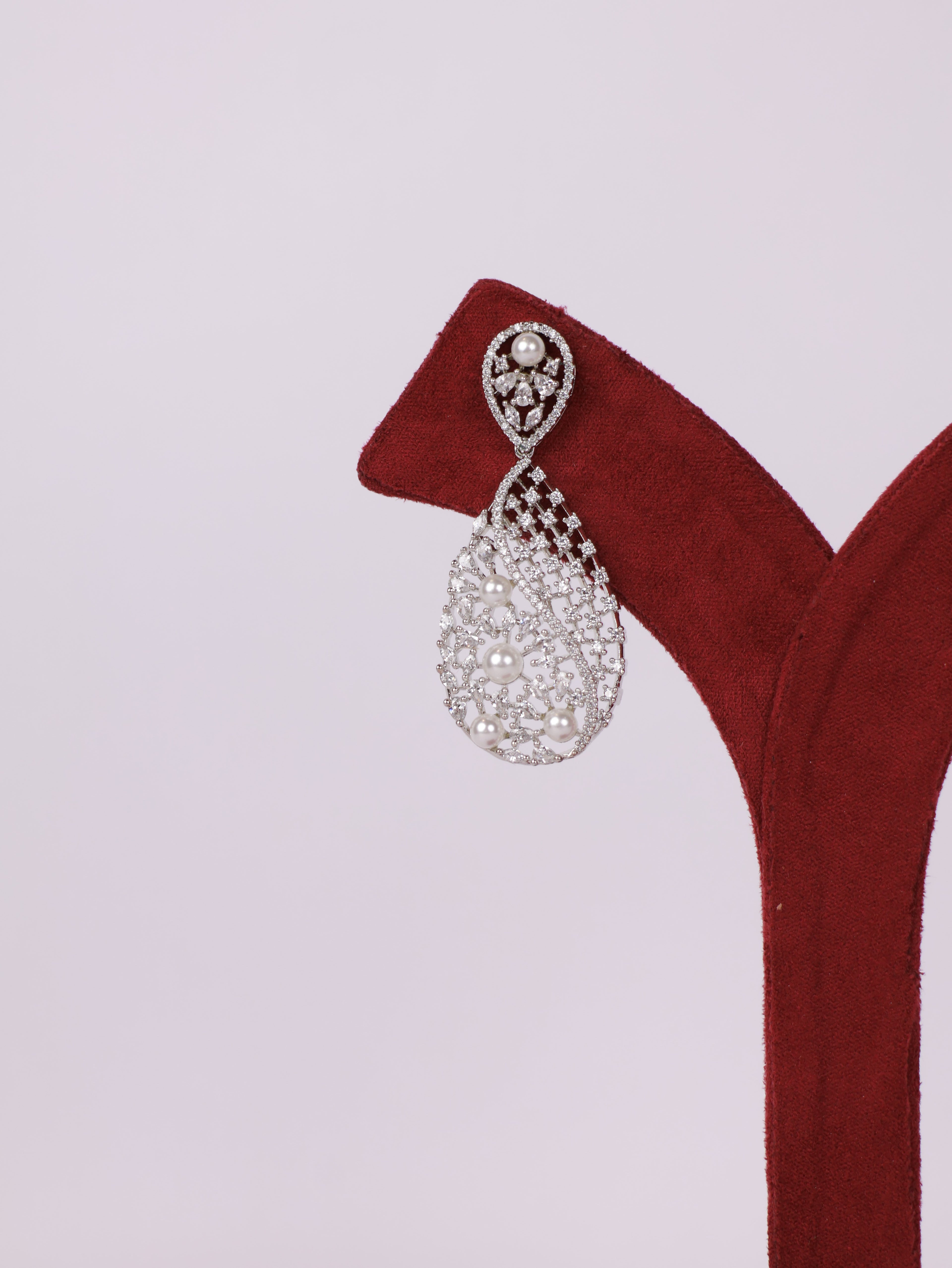 Pearl Lattice Chandbali Earrings