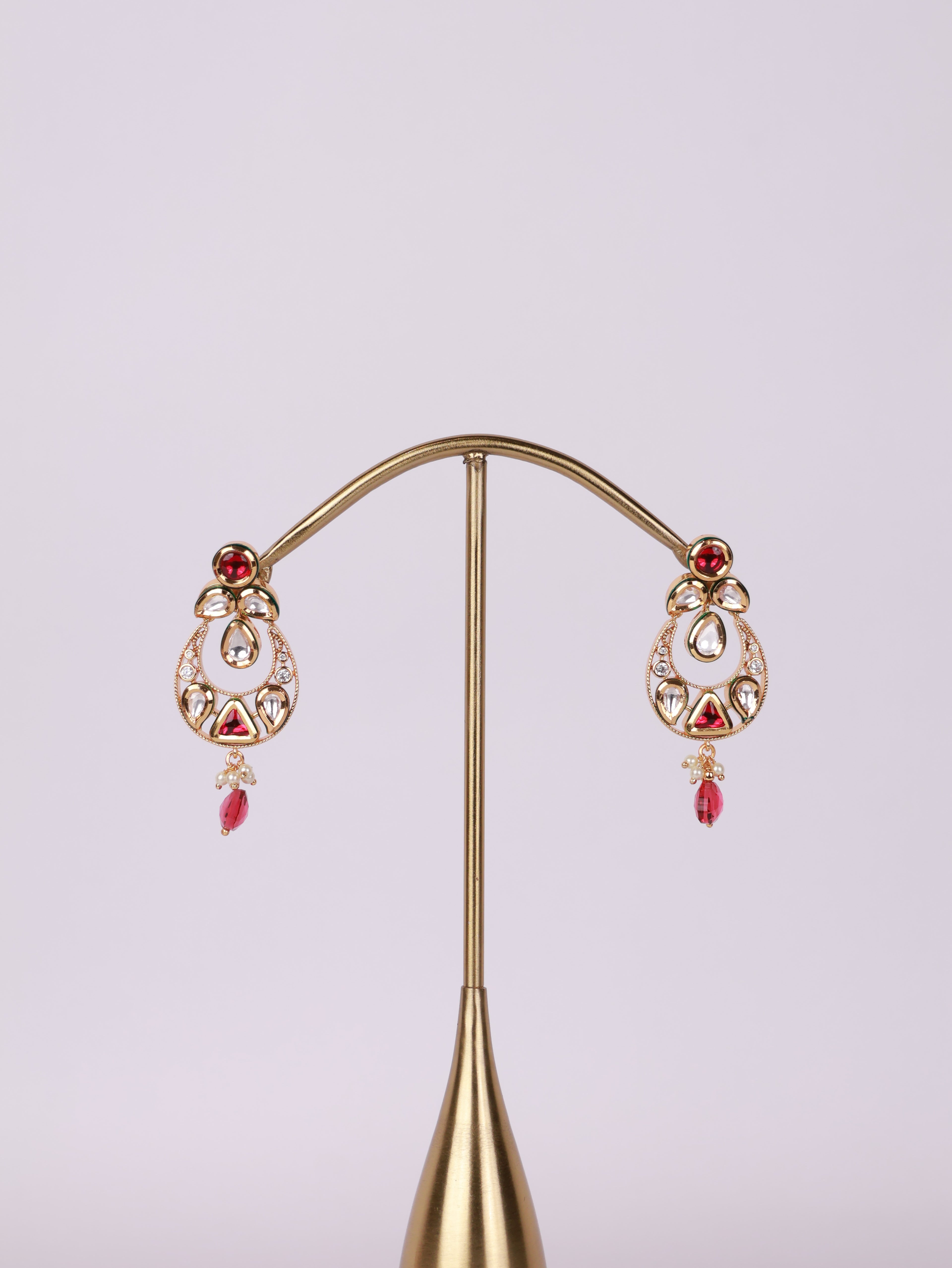 Royal Ruby & Kundan Crescent Earrings