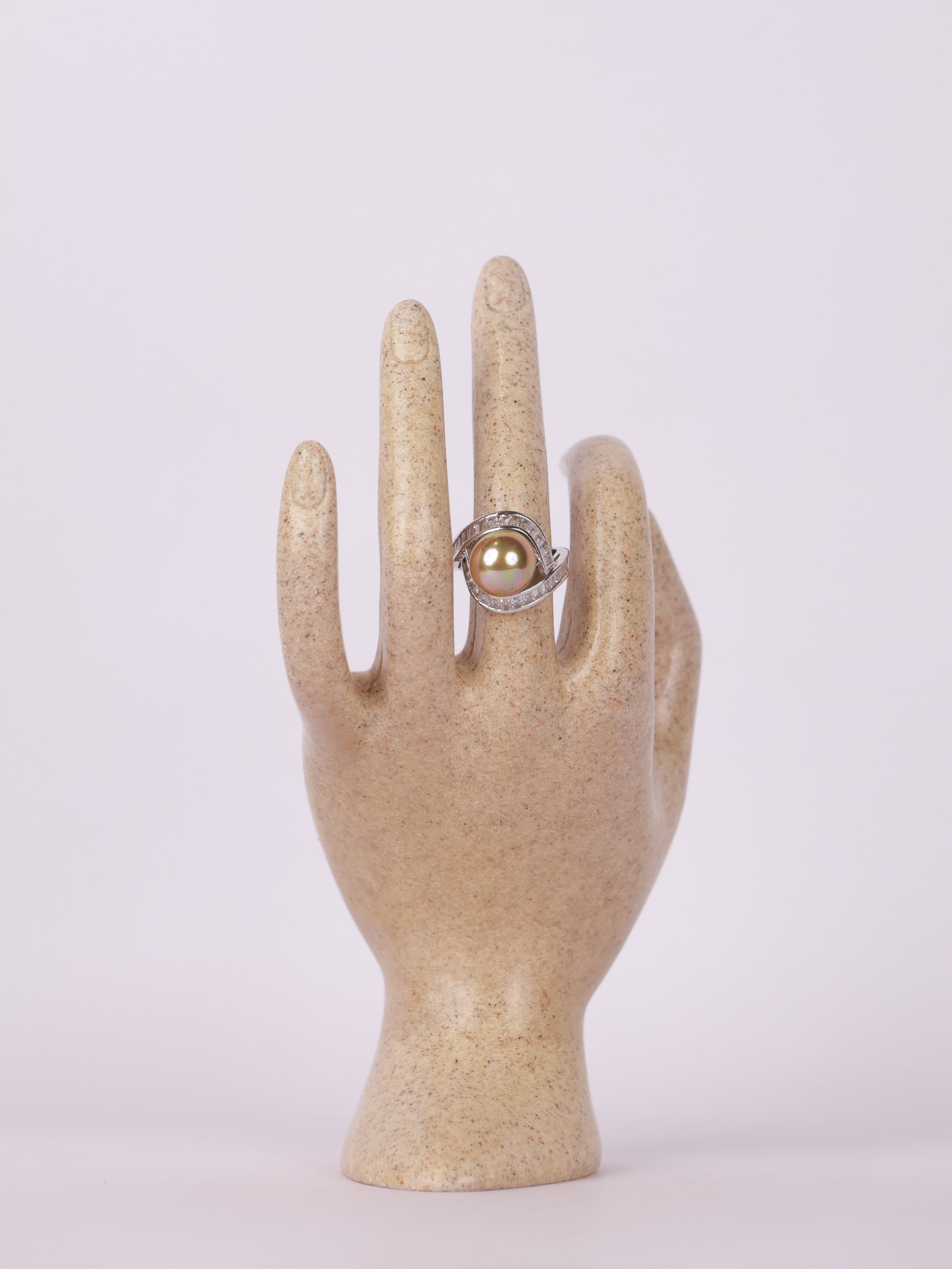 Golden Pearl Wave Bypass Ring