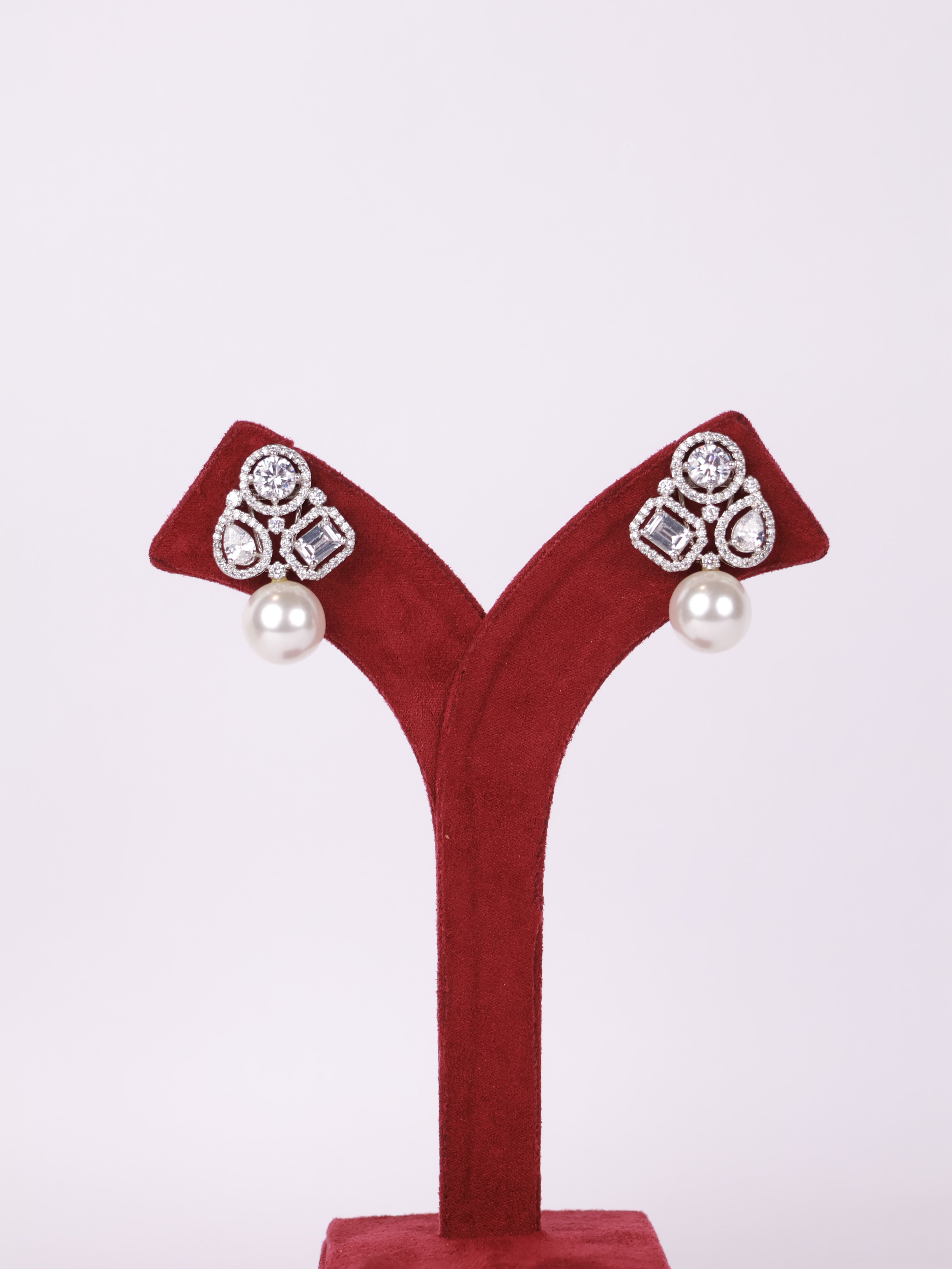 Pearl Geometric Drop Earrings