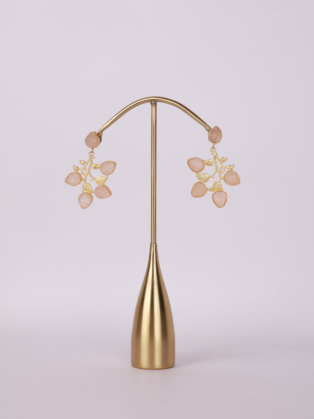 Royal Peach Quartz Botanical Vine Drop Earrings