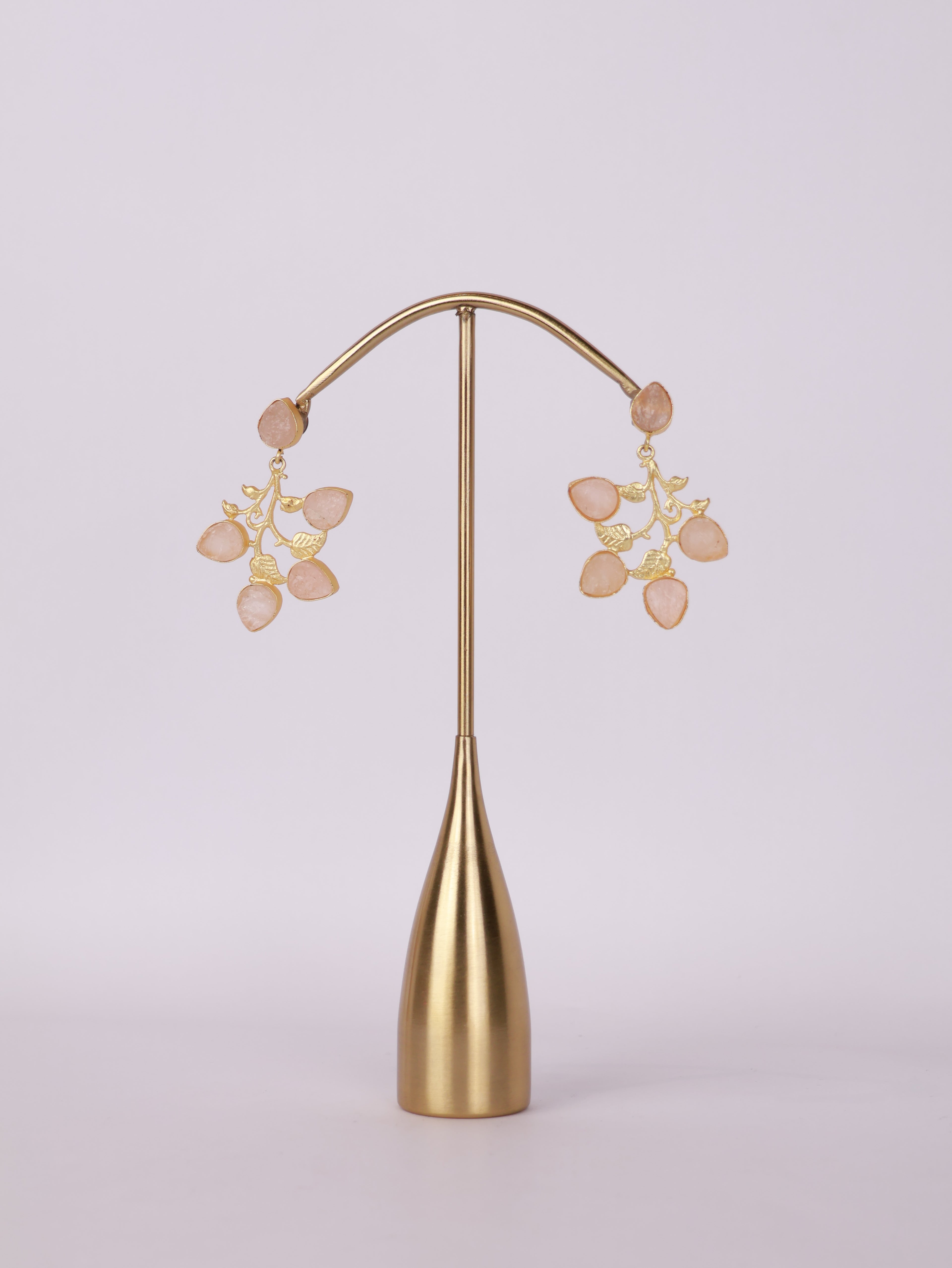 Royal Peach Quartz Botanical Vine Drop Earrings