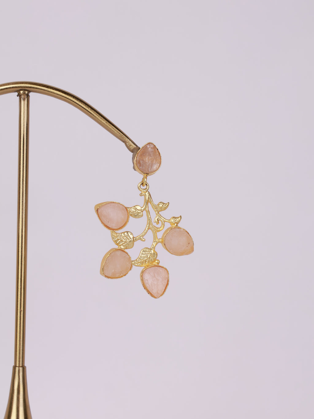 Royal Peach Quartz Botanical Vine Drop Earrings
