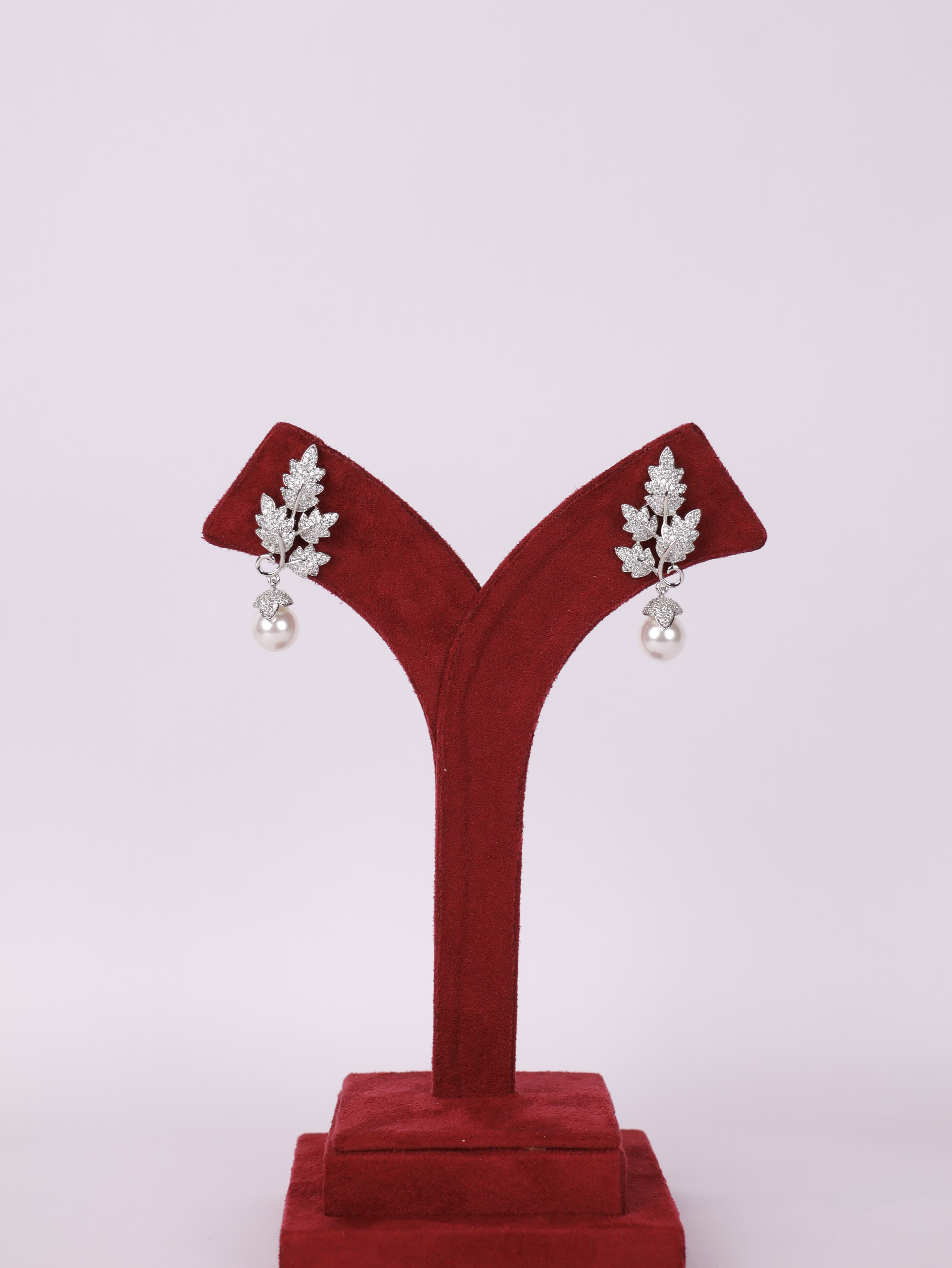 Silver Leaf & Pearl Drop Earrings