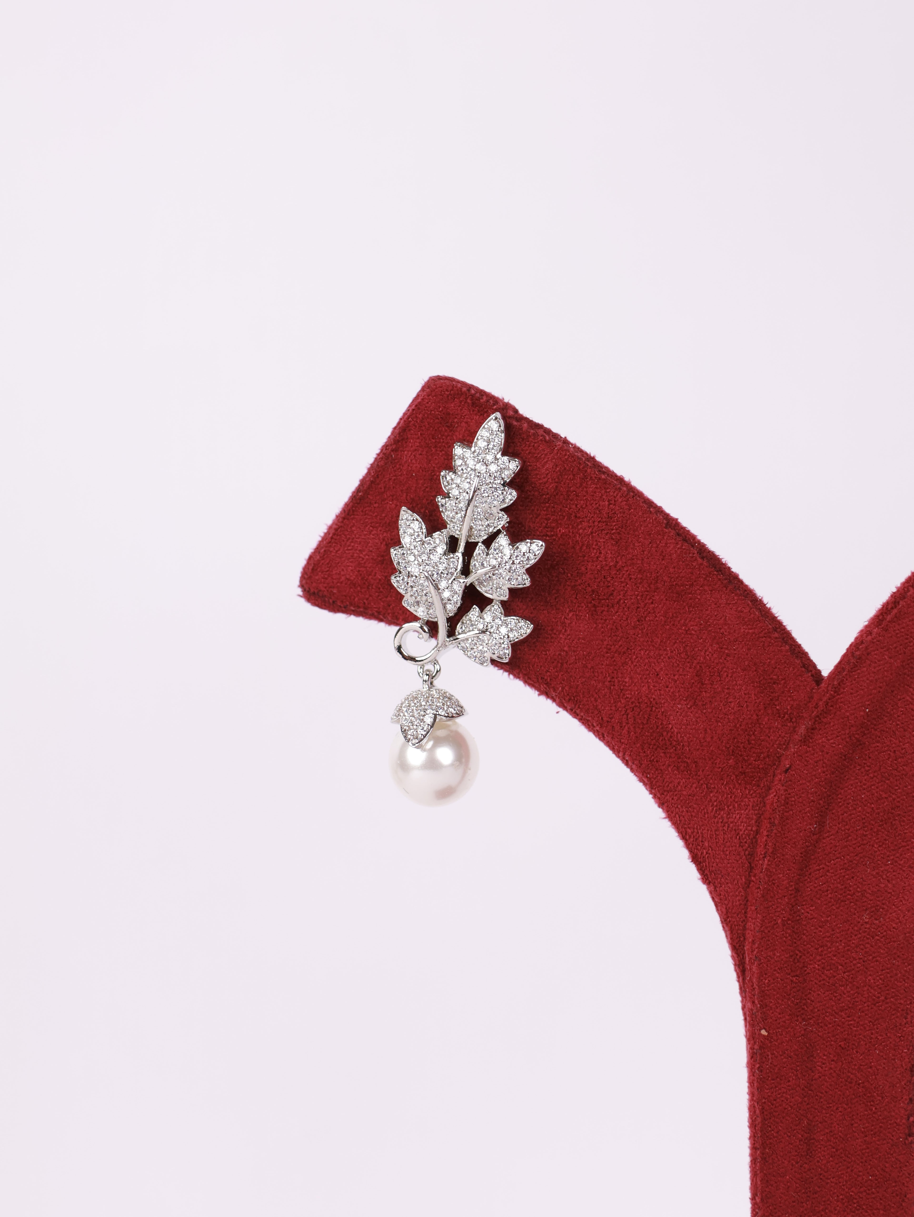 Silver Leaf & Pearl Drop Earrings