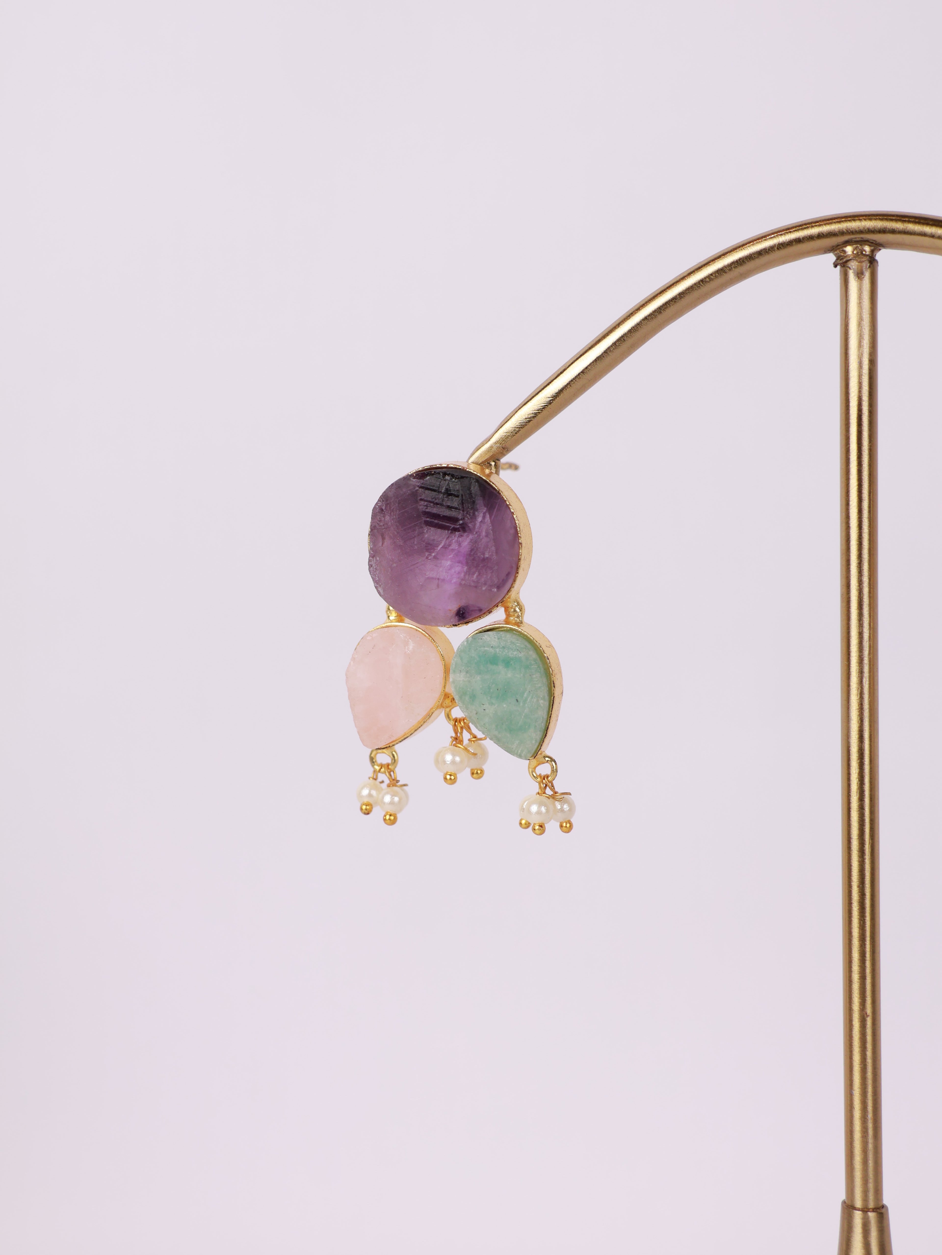 Pastel Gemstone & Pearl Cluster Earrings