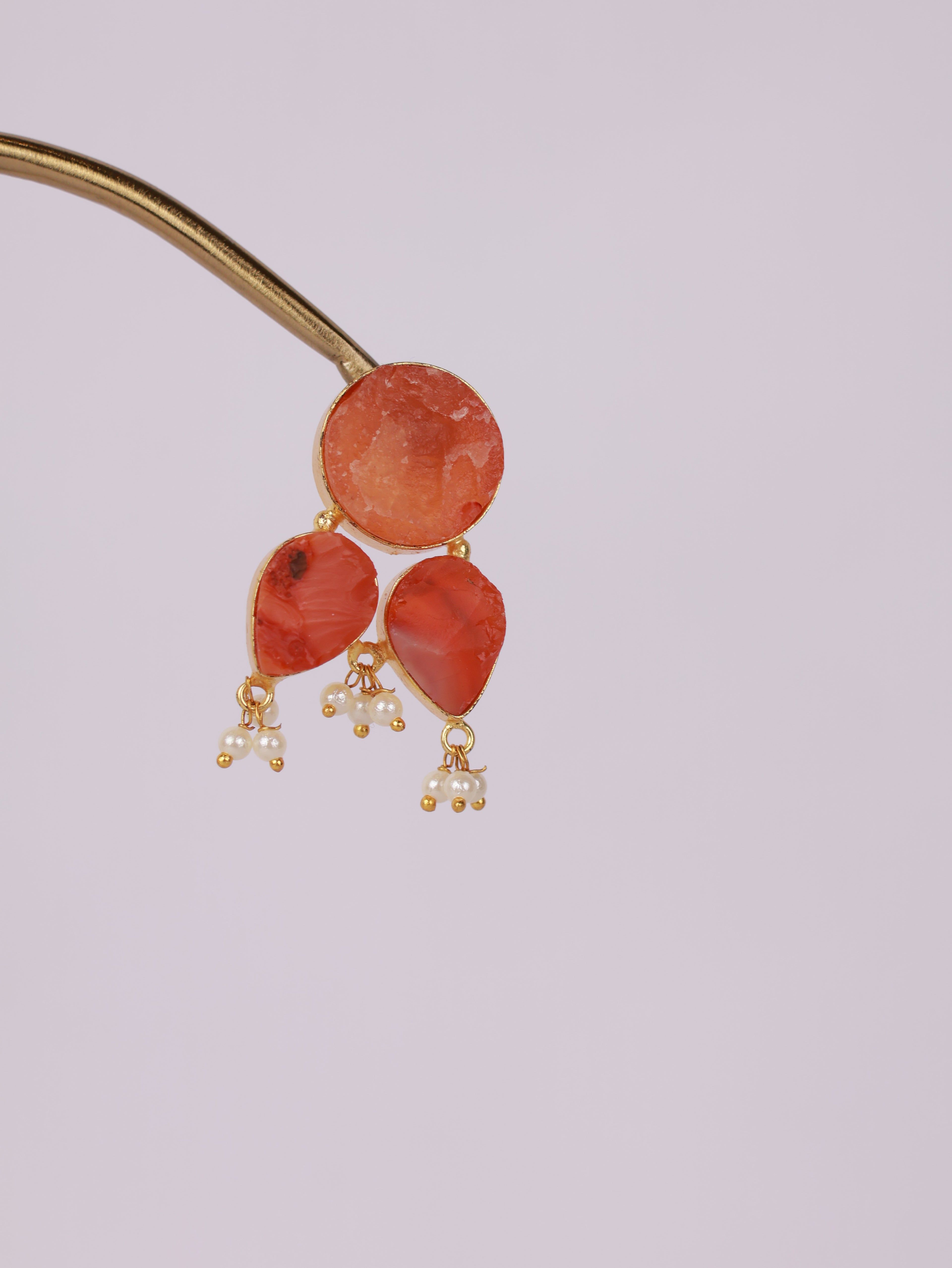 Carnelian Petal Pearl Earrings