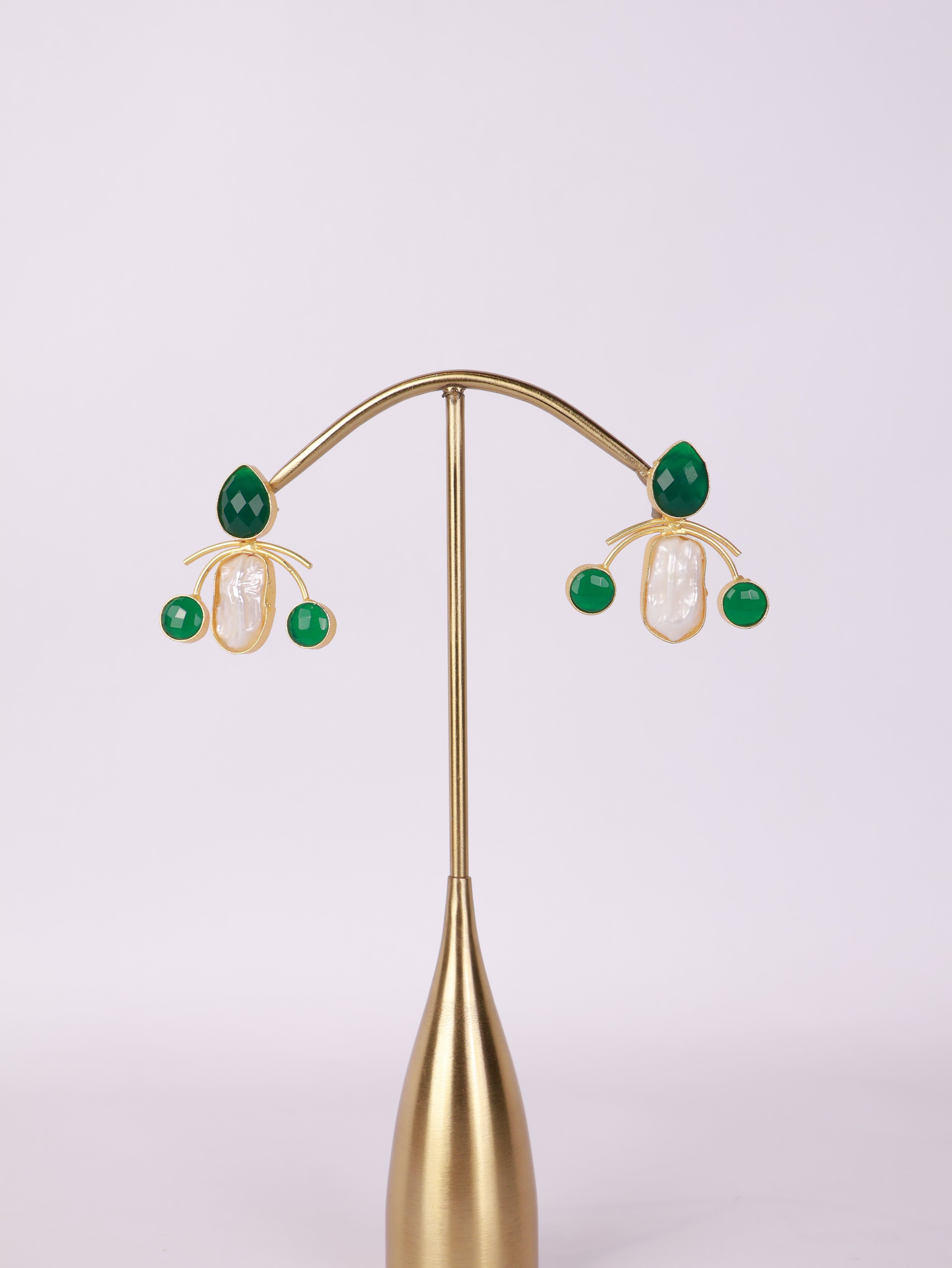 Emerald & Baroque Pearl Statement Earrings