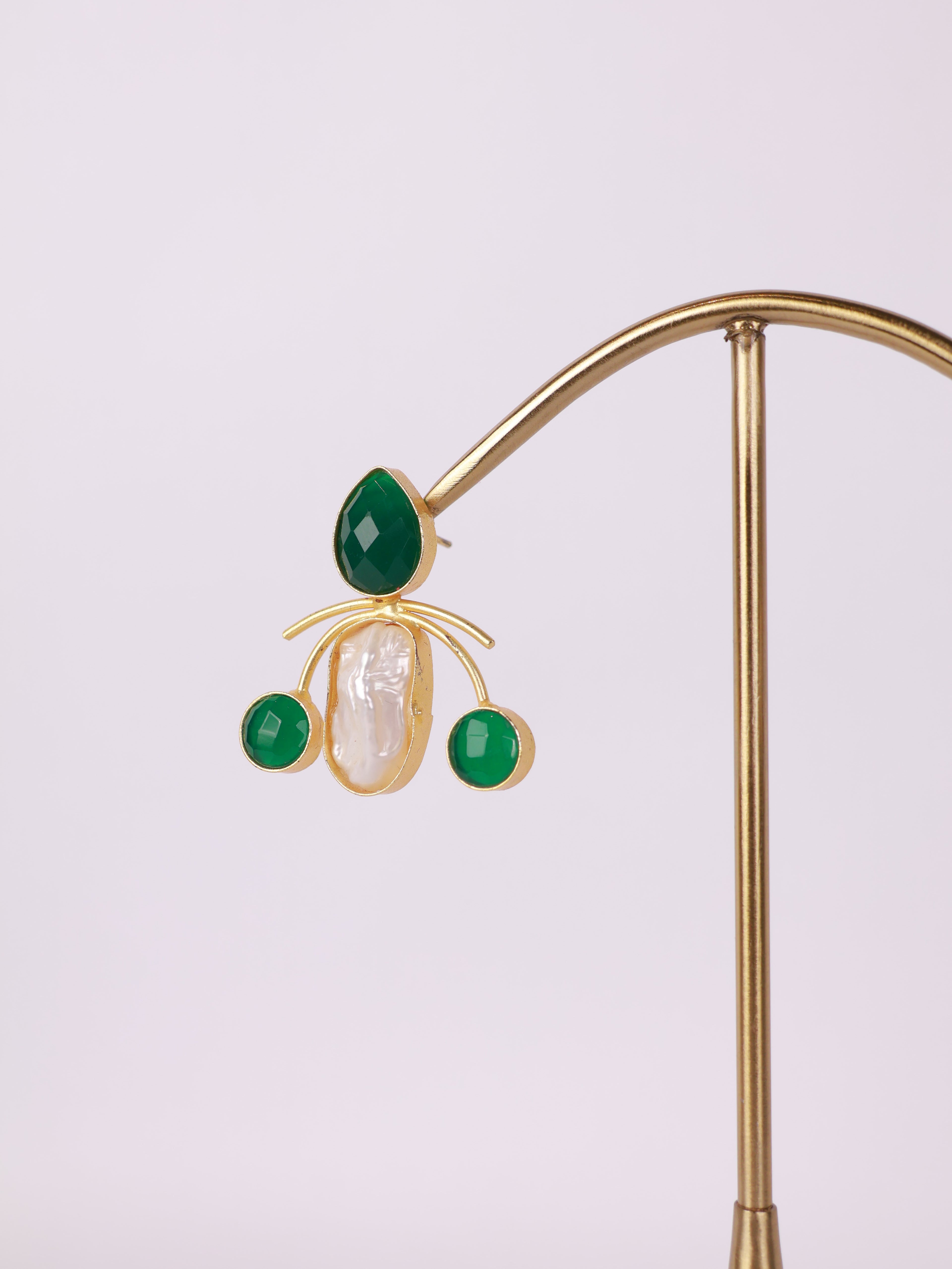 Emerald & Baroque Pearl Statement Earrings