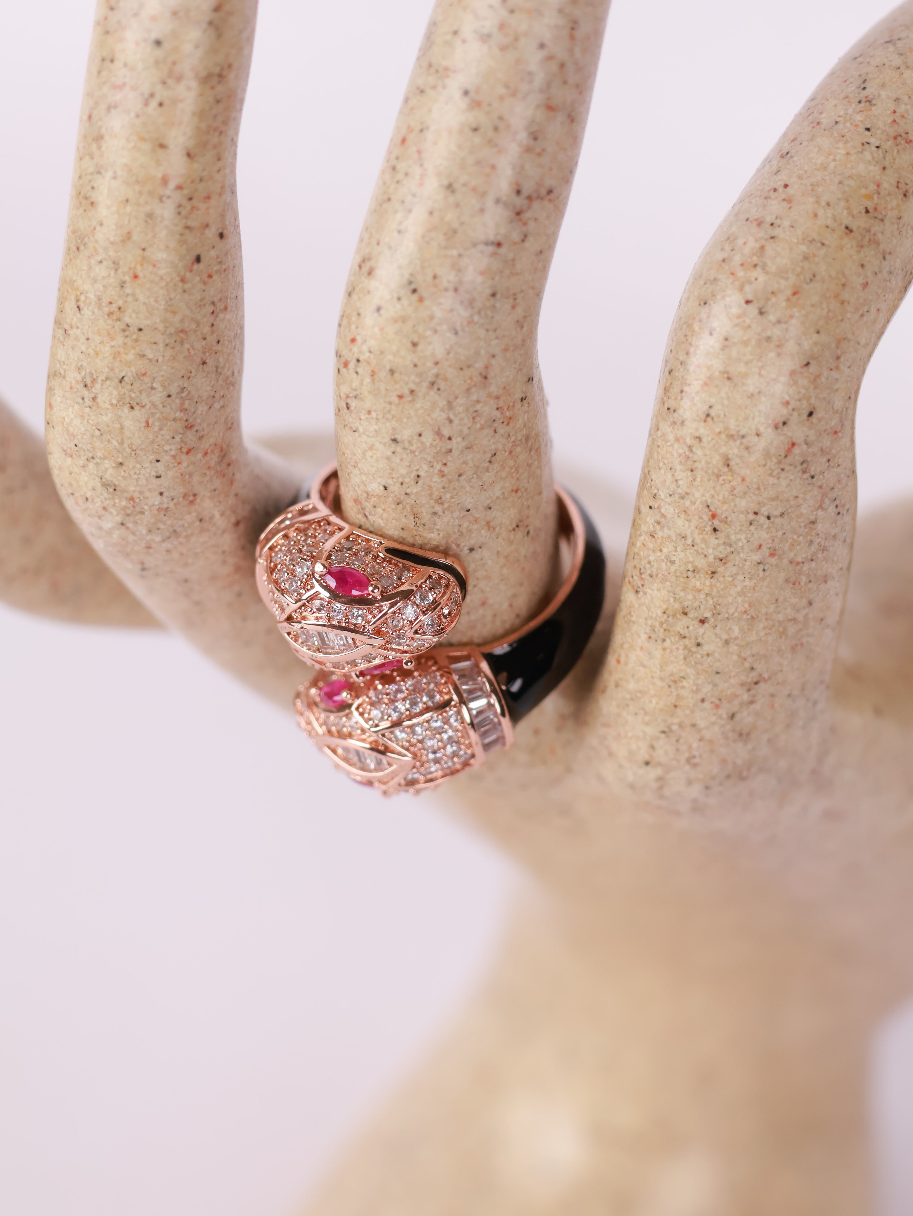 Rose Gold Serpent Crystal Ring