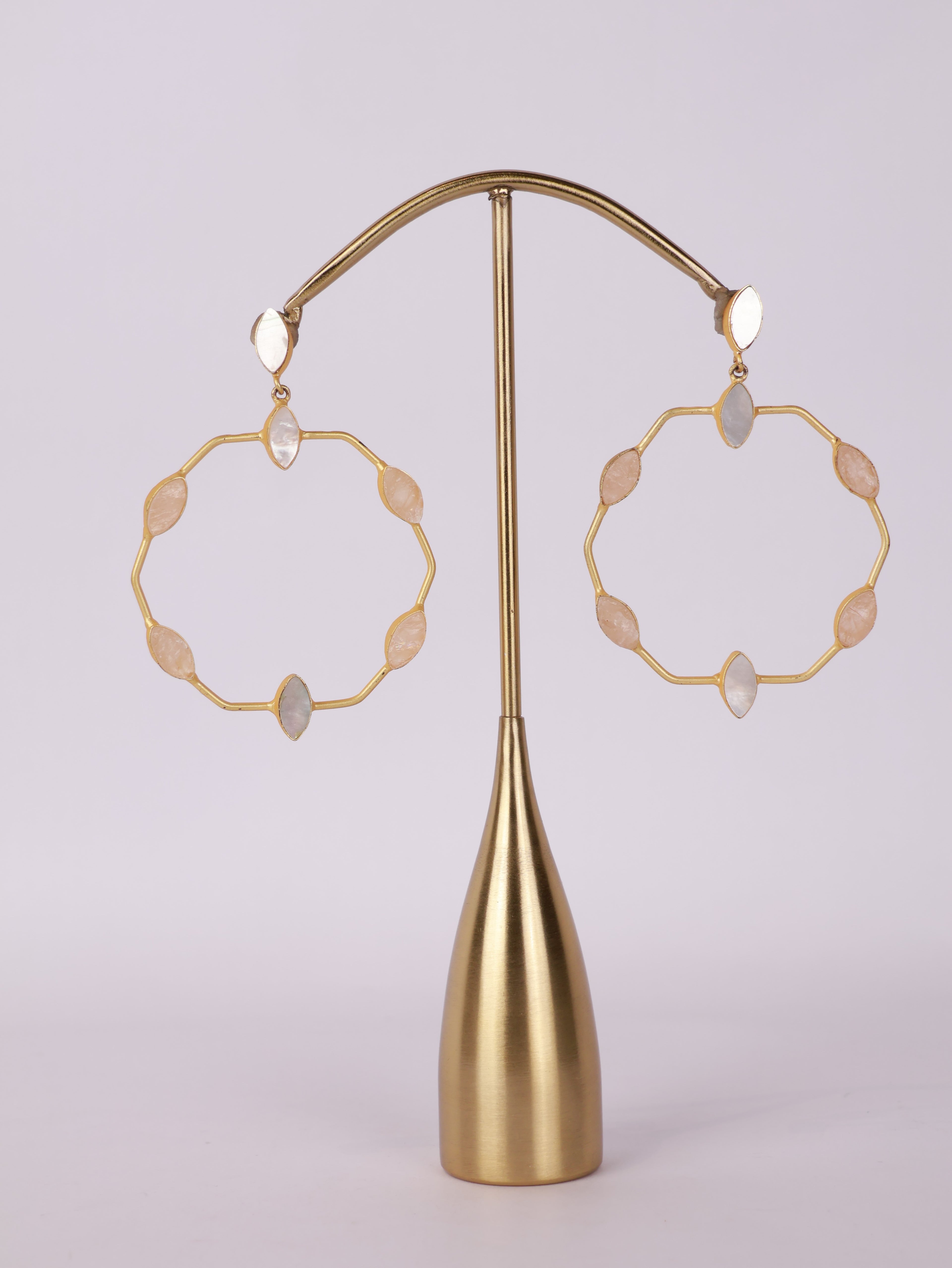 Blush Quartz Gemstone Hoop Earrings