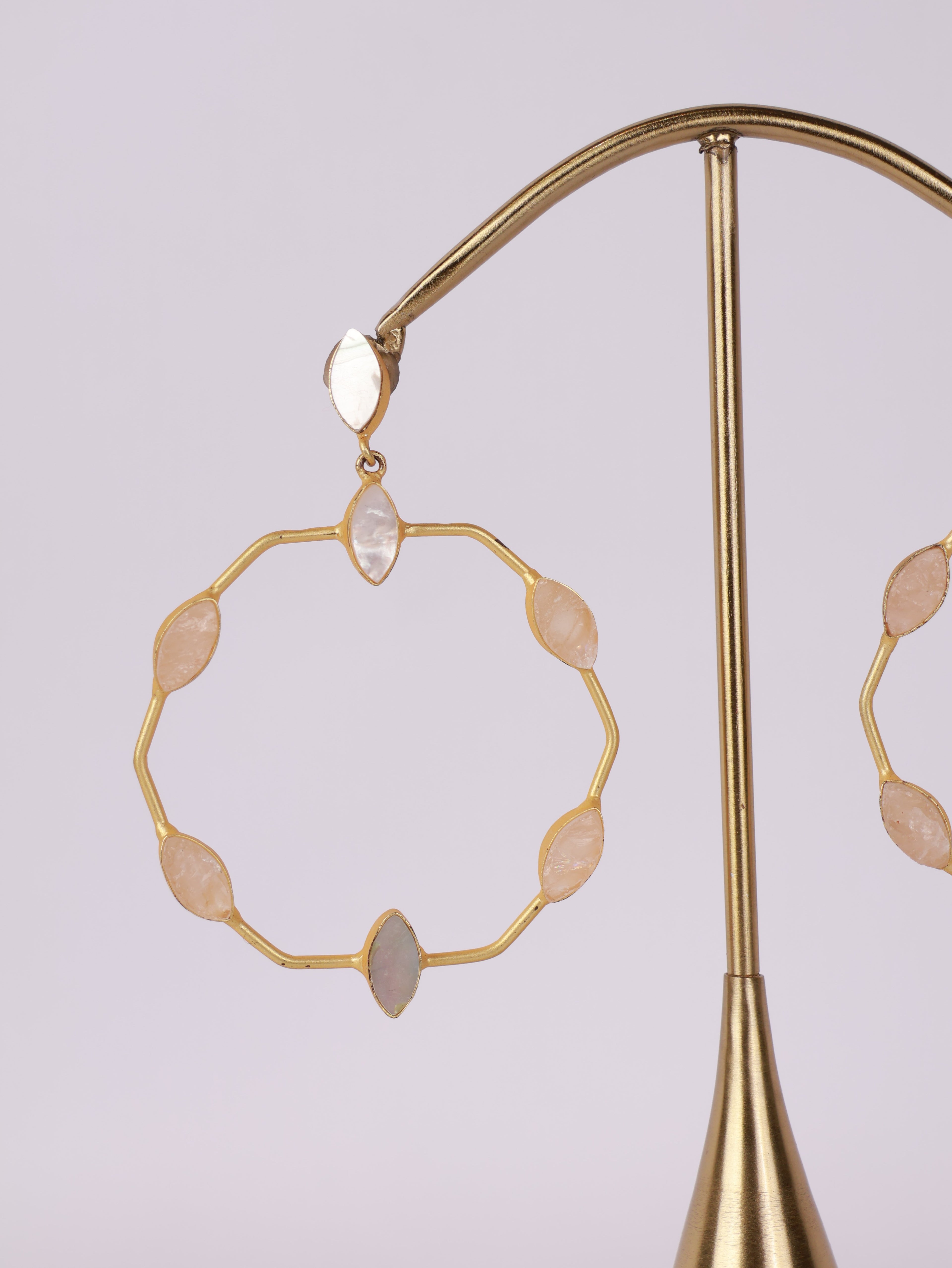 Blush Quartz Gemstone Hoop Earrings