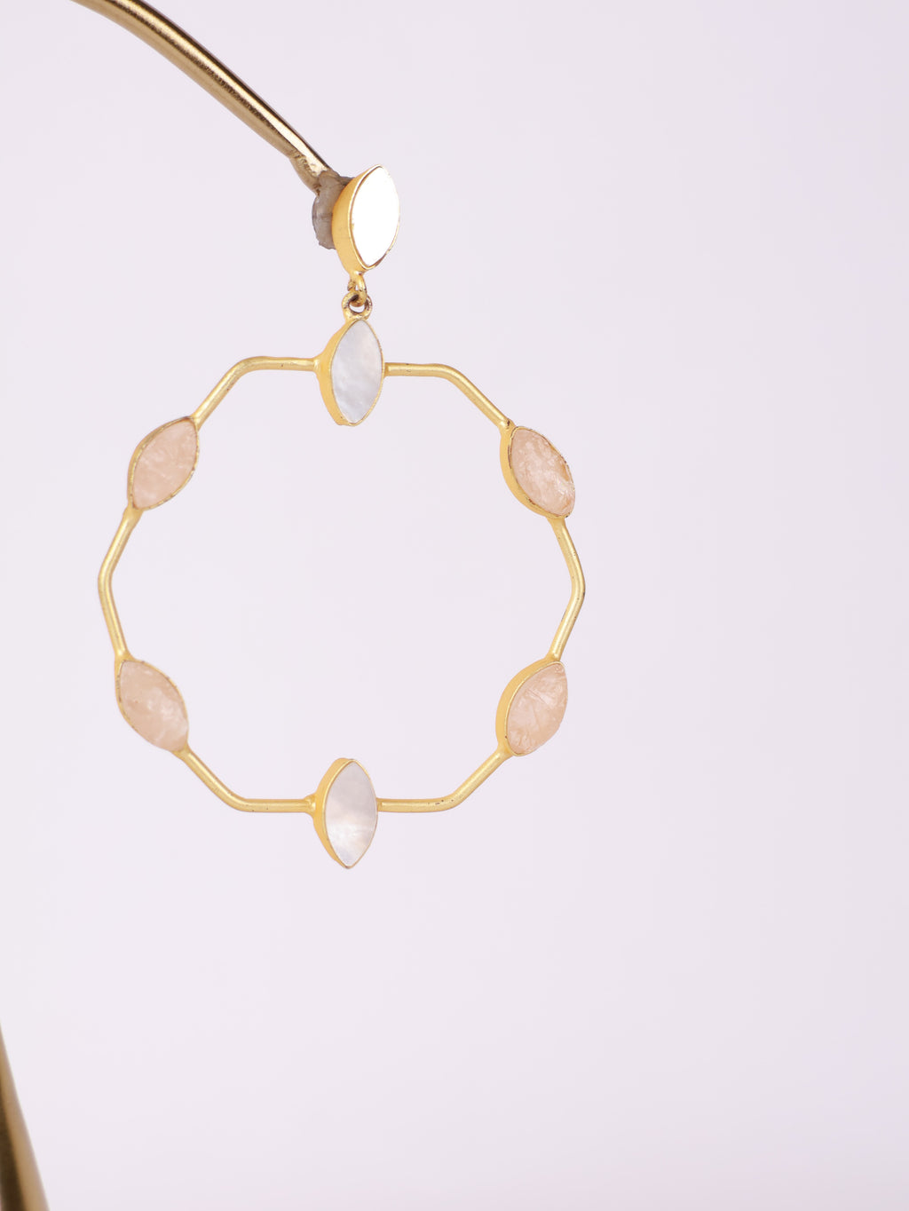 Blush Quartz Gemstone Hoop Earrings