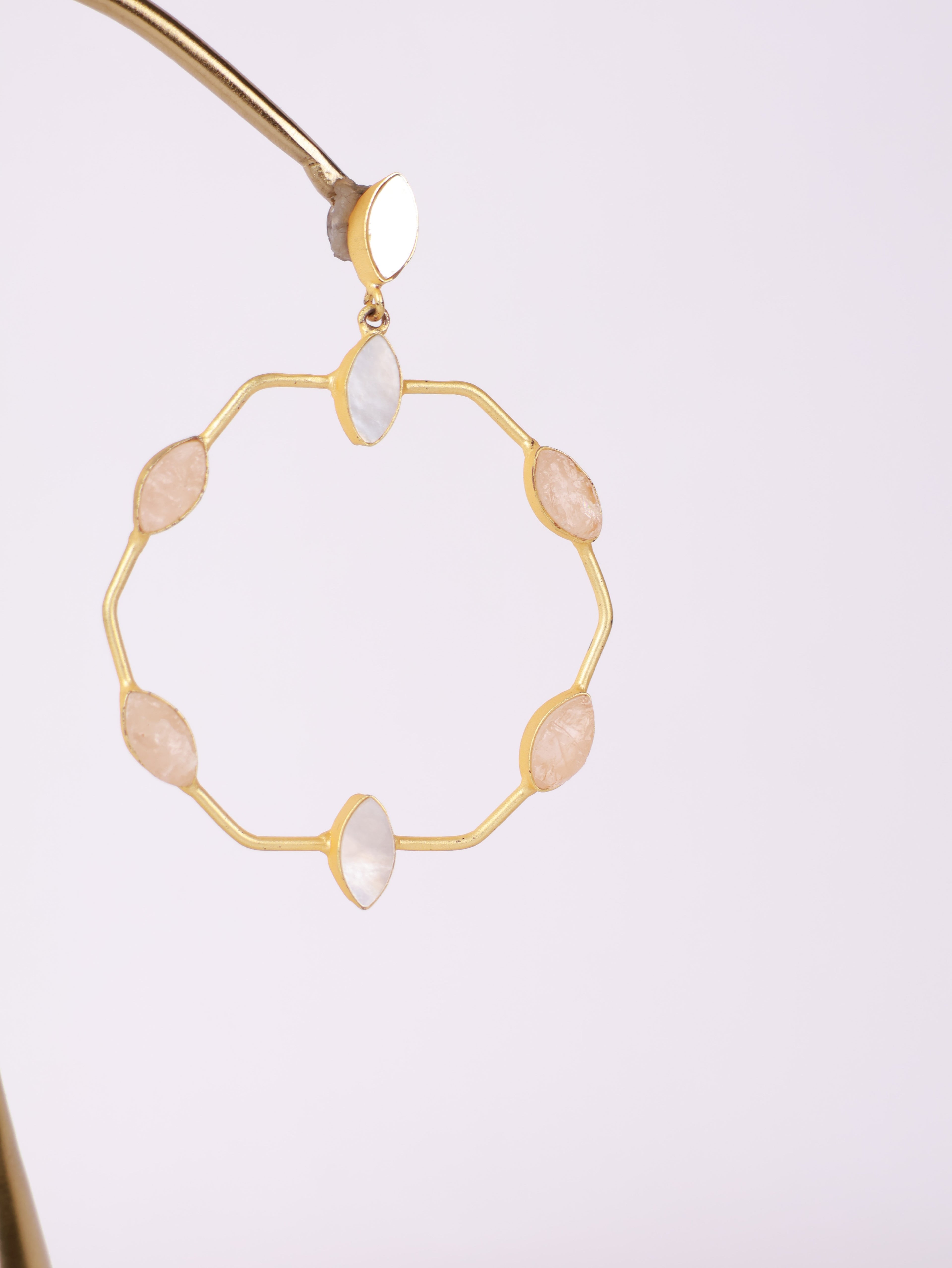 Blush Quartz Gemstone Hoop Earrings