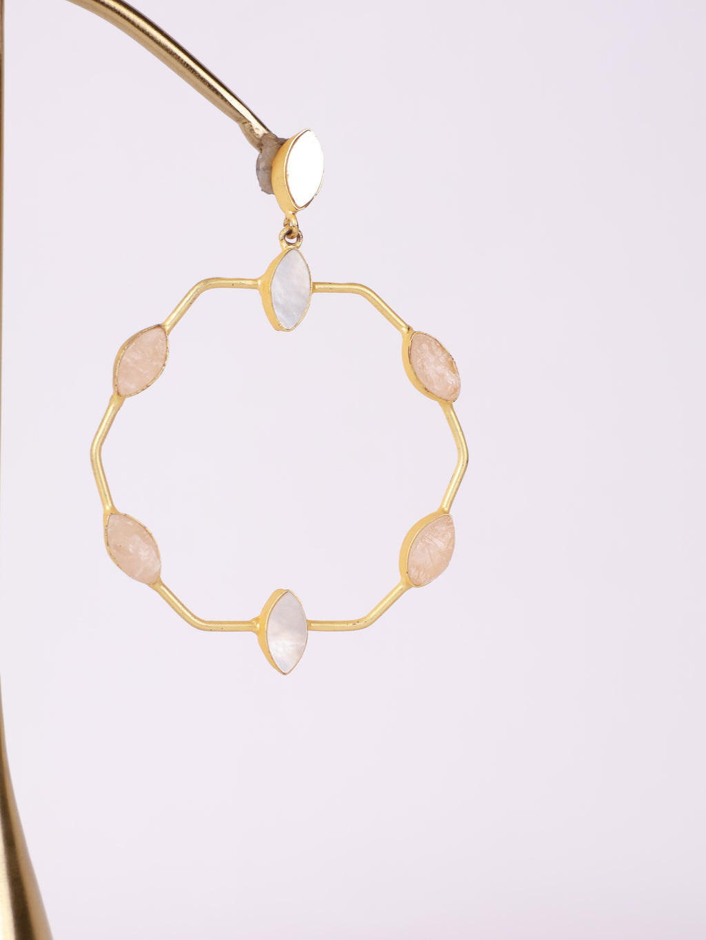 Blush Quartz Gemstone Hoop Earrings