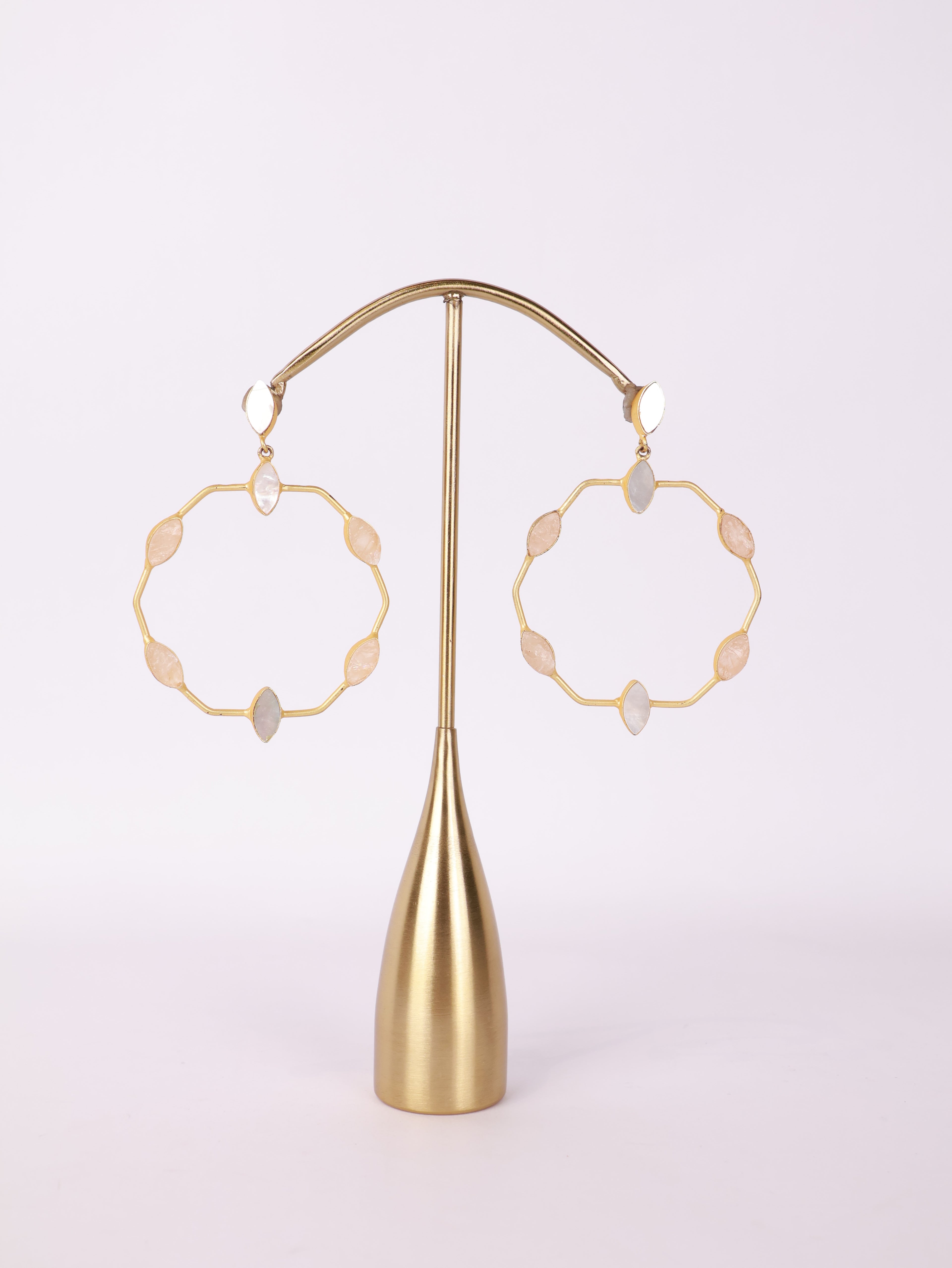 Blush Quartz Gemstone Hoop Earrings