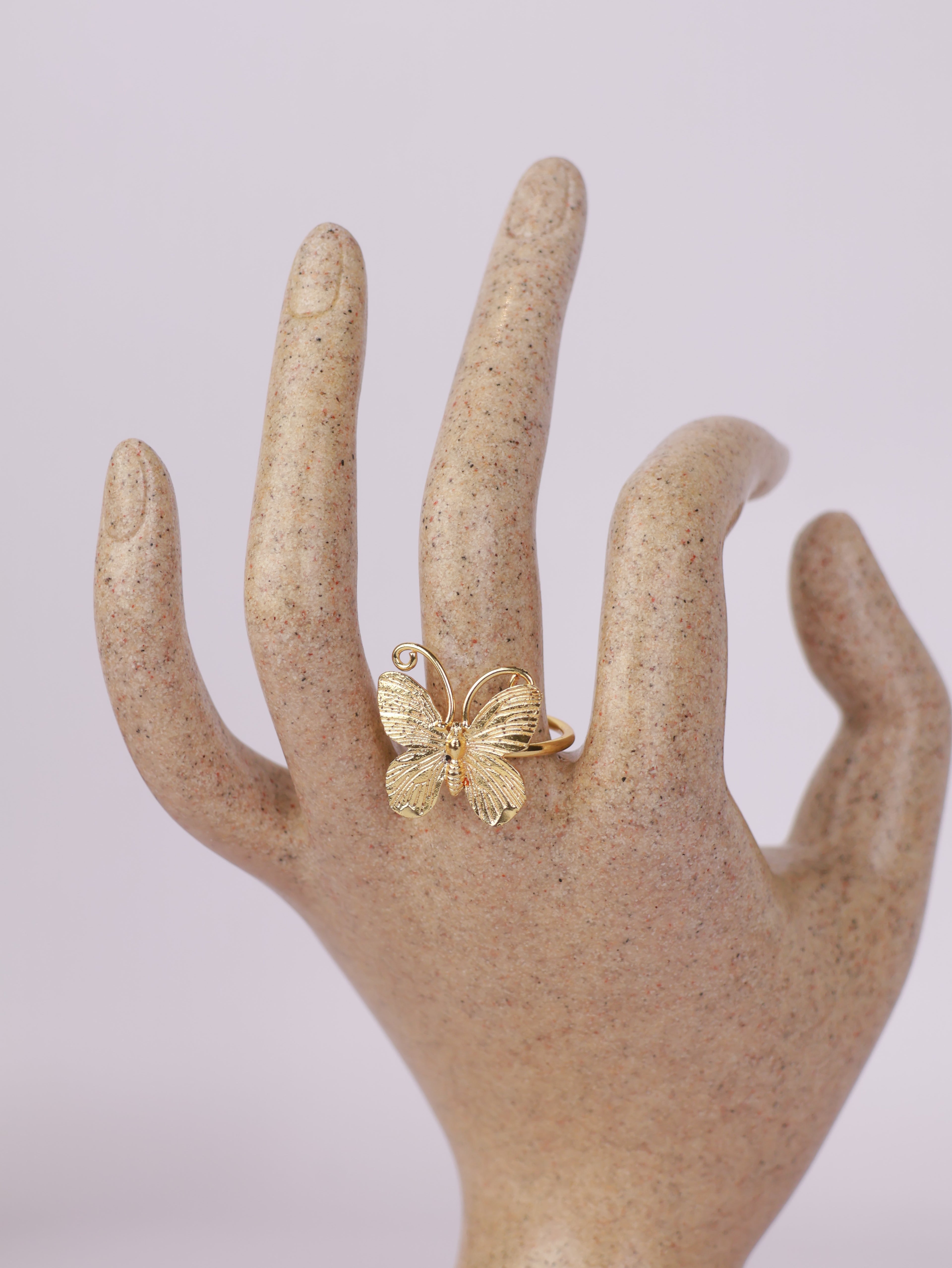 Textured Golden Butterfly Statement Ring