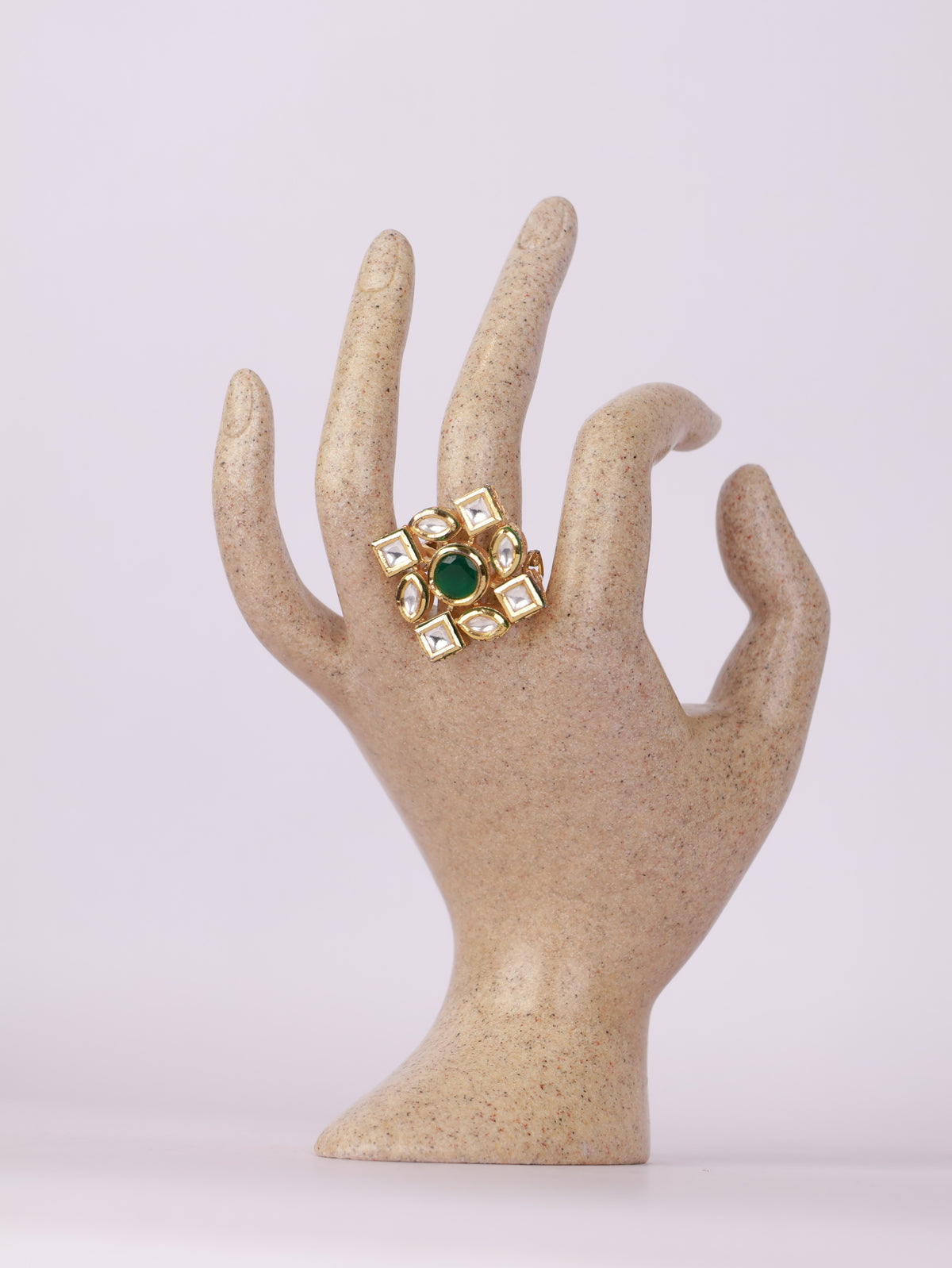 Emerald Bloom Kundan Ring