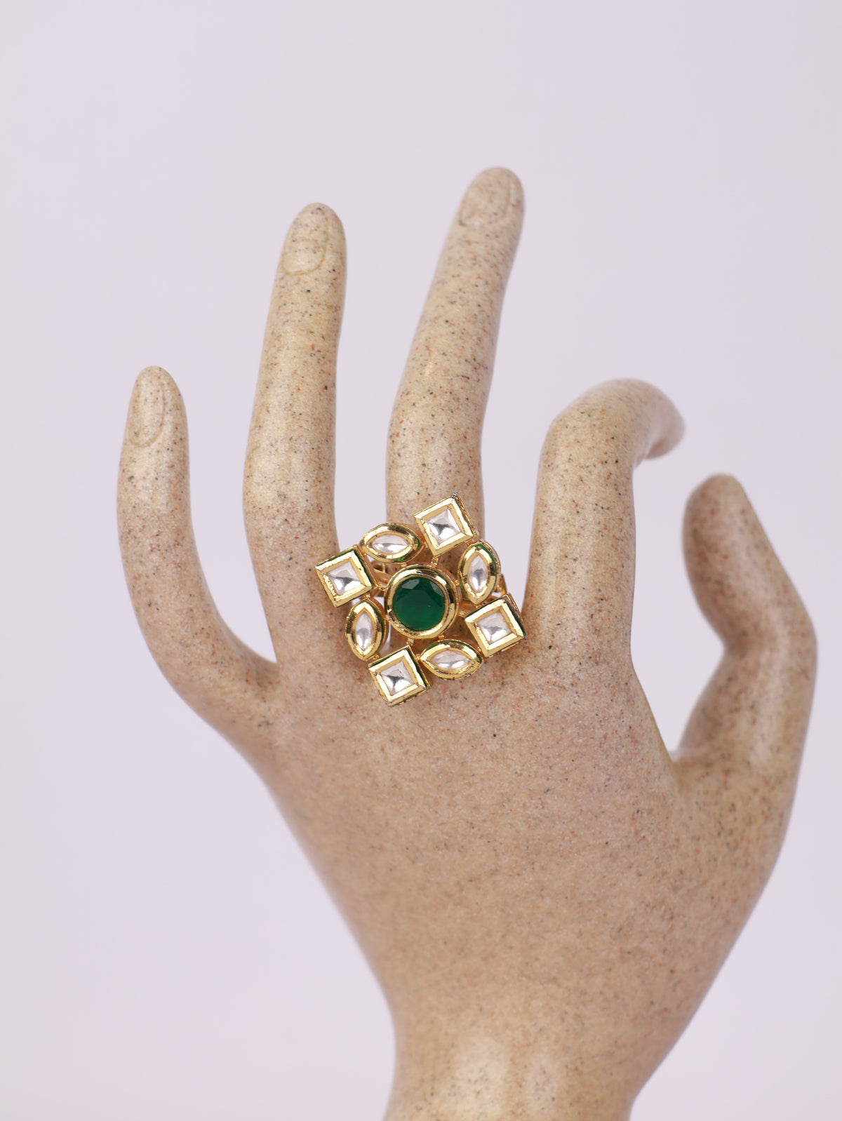 Emerald Bloom Kundan Ring