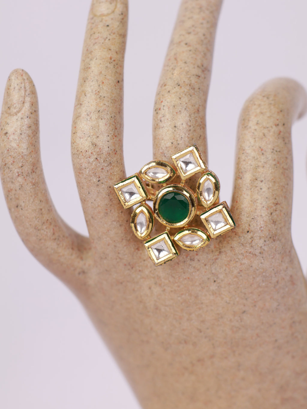 Emerald Bloom Kundan Ring