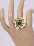 Emerald Bloom Kundan Ring