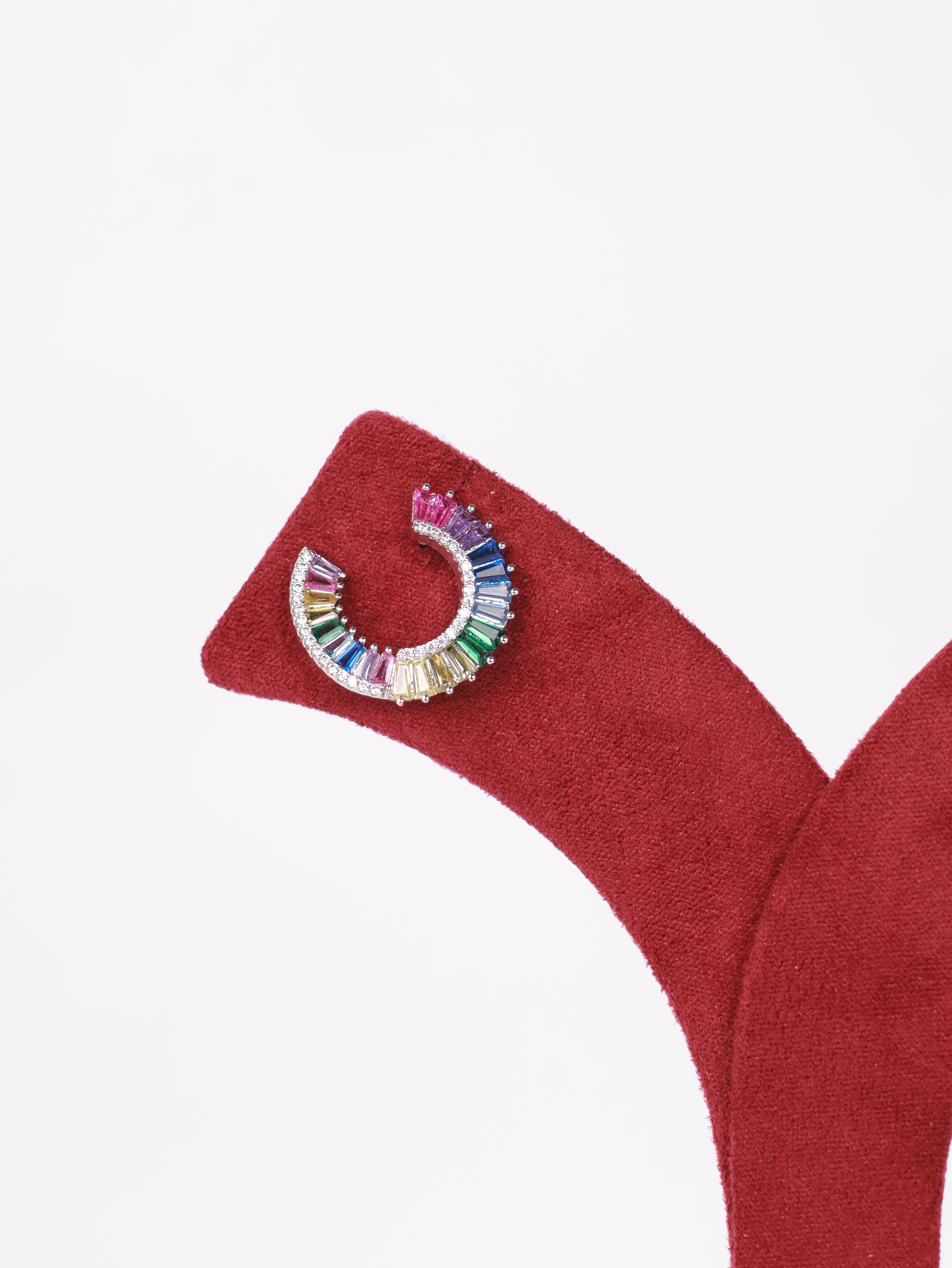 Rainbow Baguette Horseshoe Earrings