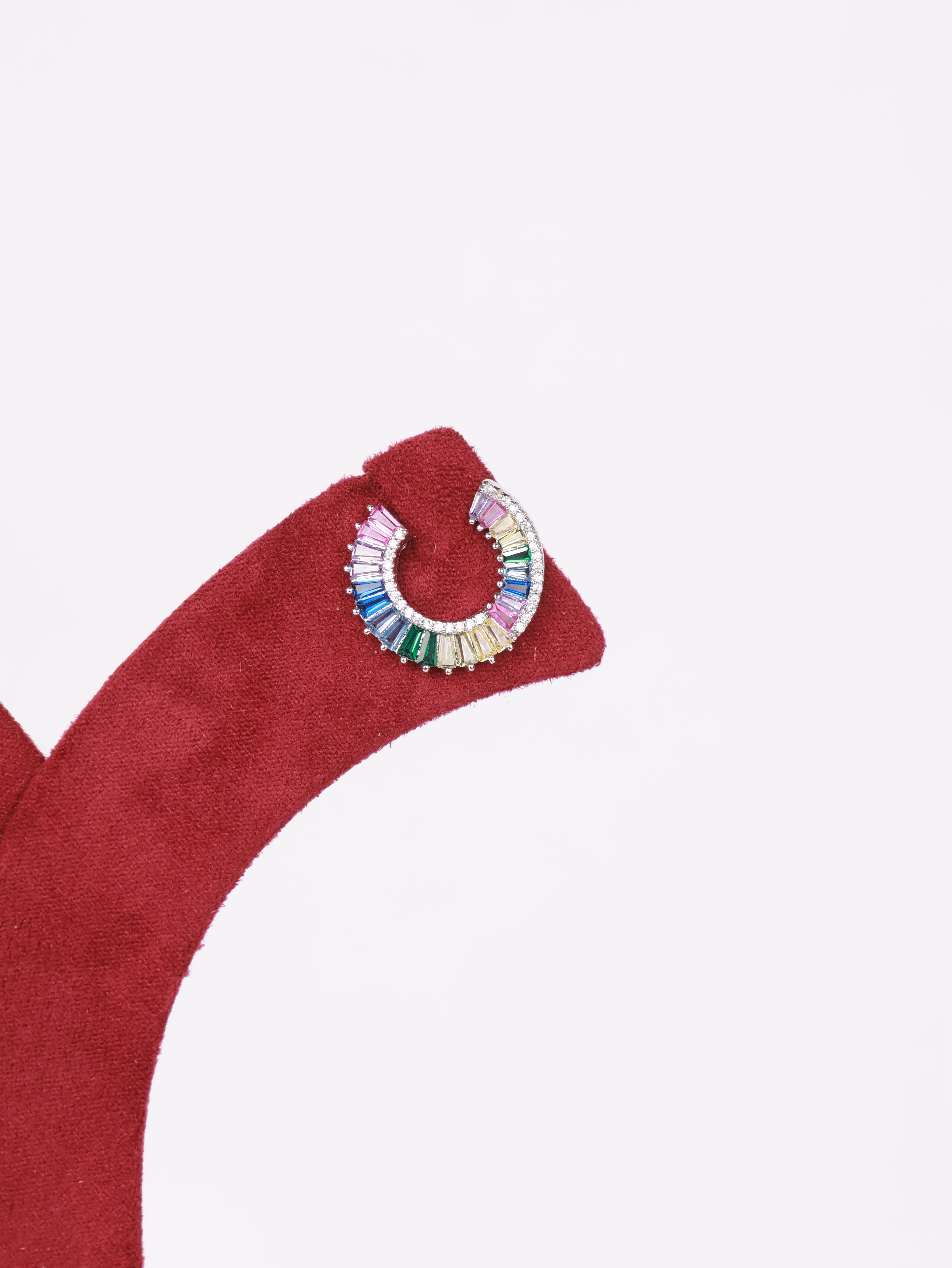 Rainbow Baguette Horseshoe Earrings