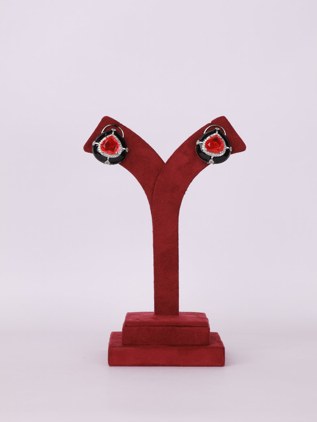 Crimson & Onyx Enamel Stud Earrings