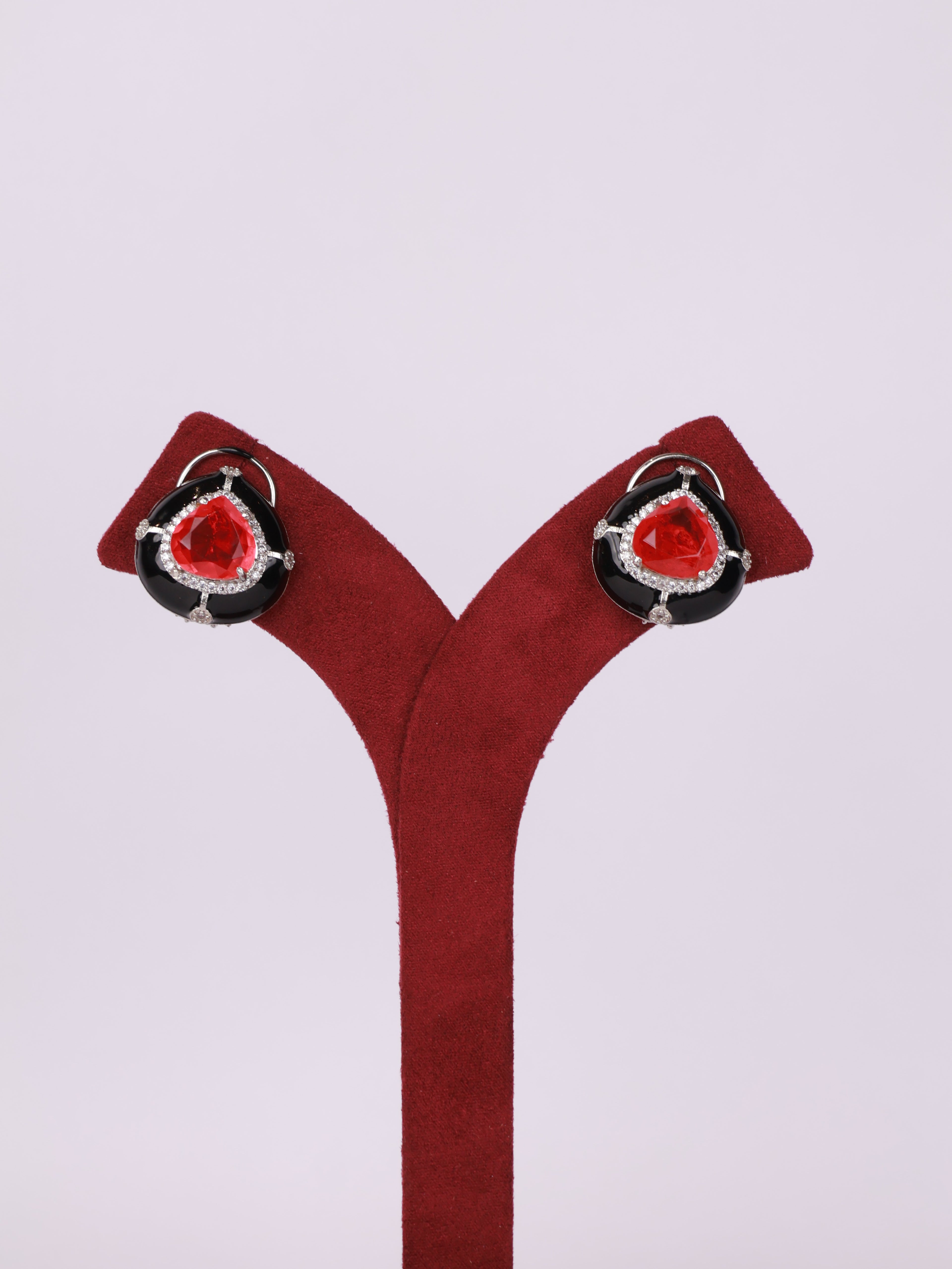 Crimson & Onyx Enamel Stud Earrings