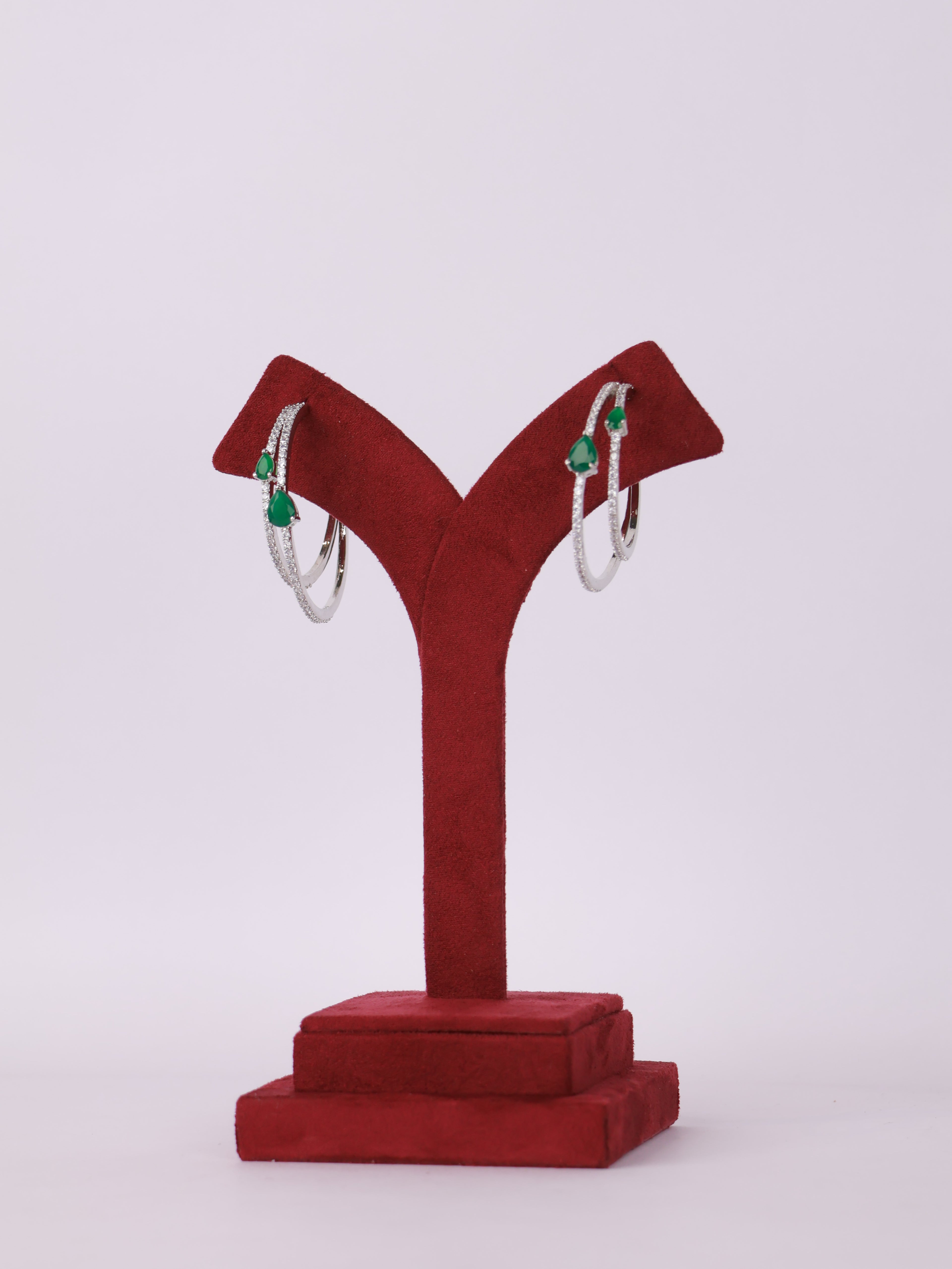 Royal Emerald Teardrop Double Hoop Earrings