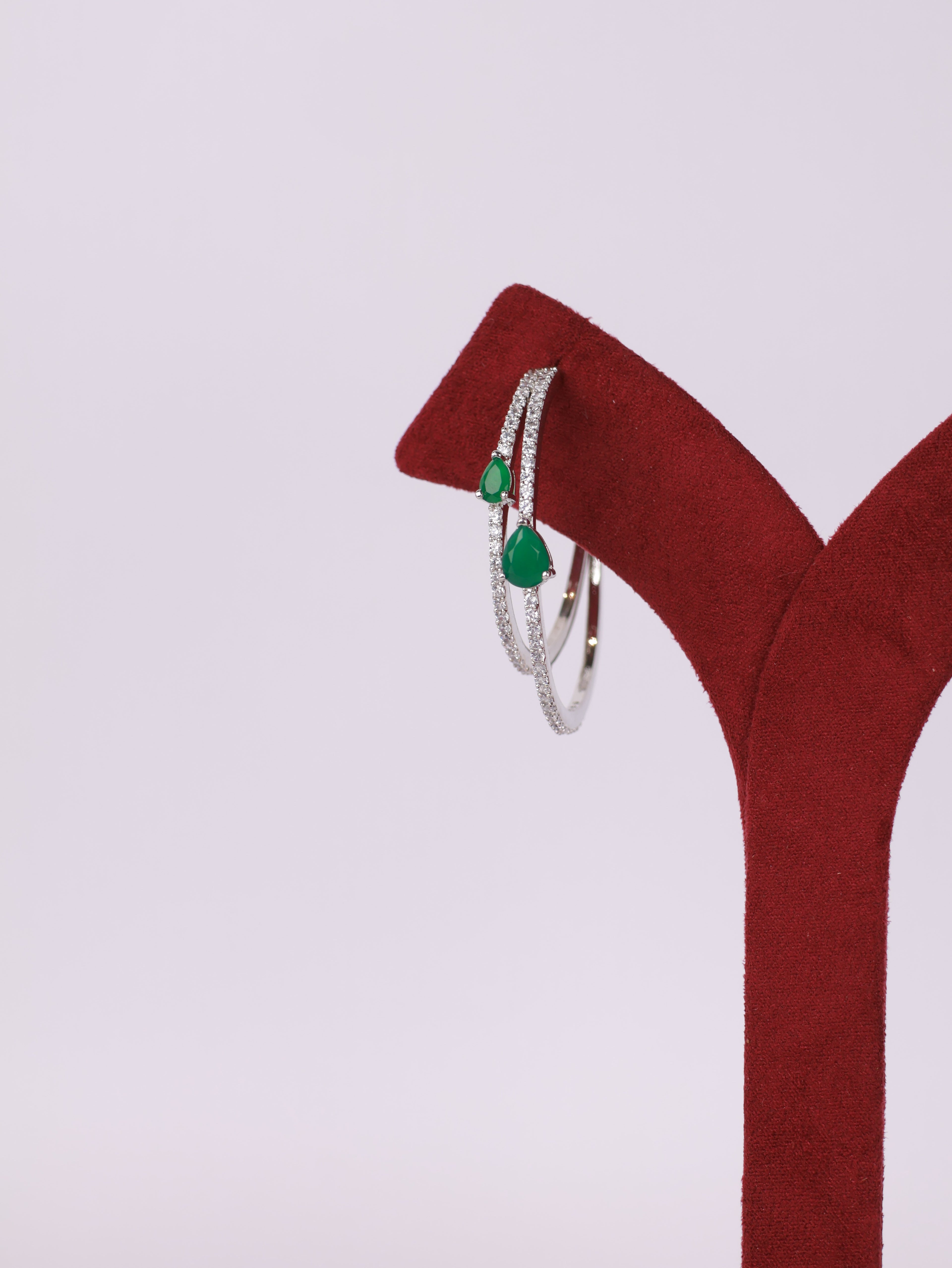 Royal Emerald Teardrop Double Hoop Earrings