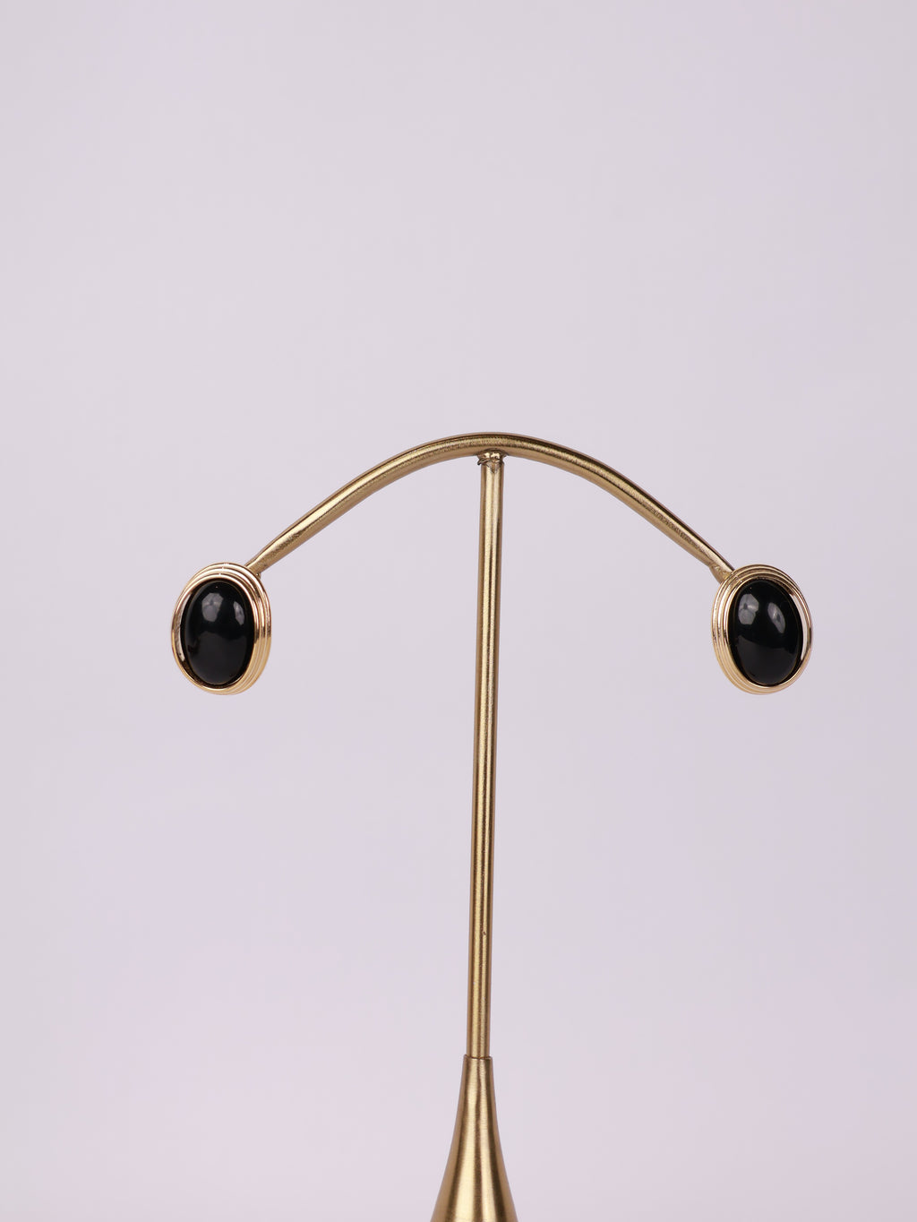 Royal Jet Black Onyx Oval Bezel Stud Earrings