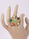 Royal Navratna Floral Kundan Statement Ring