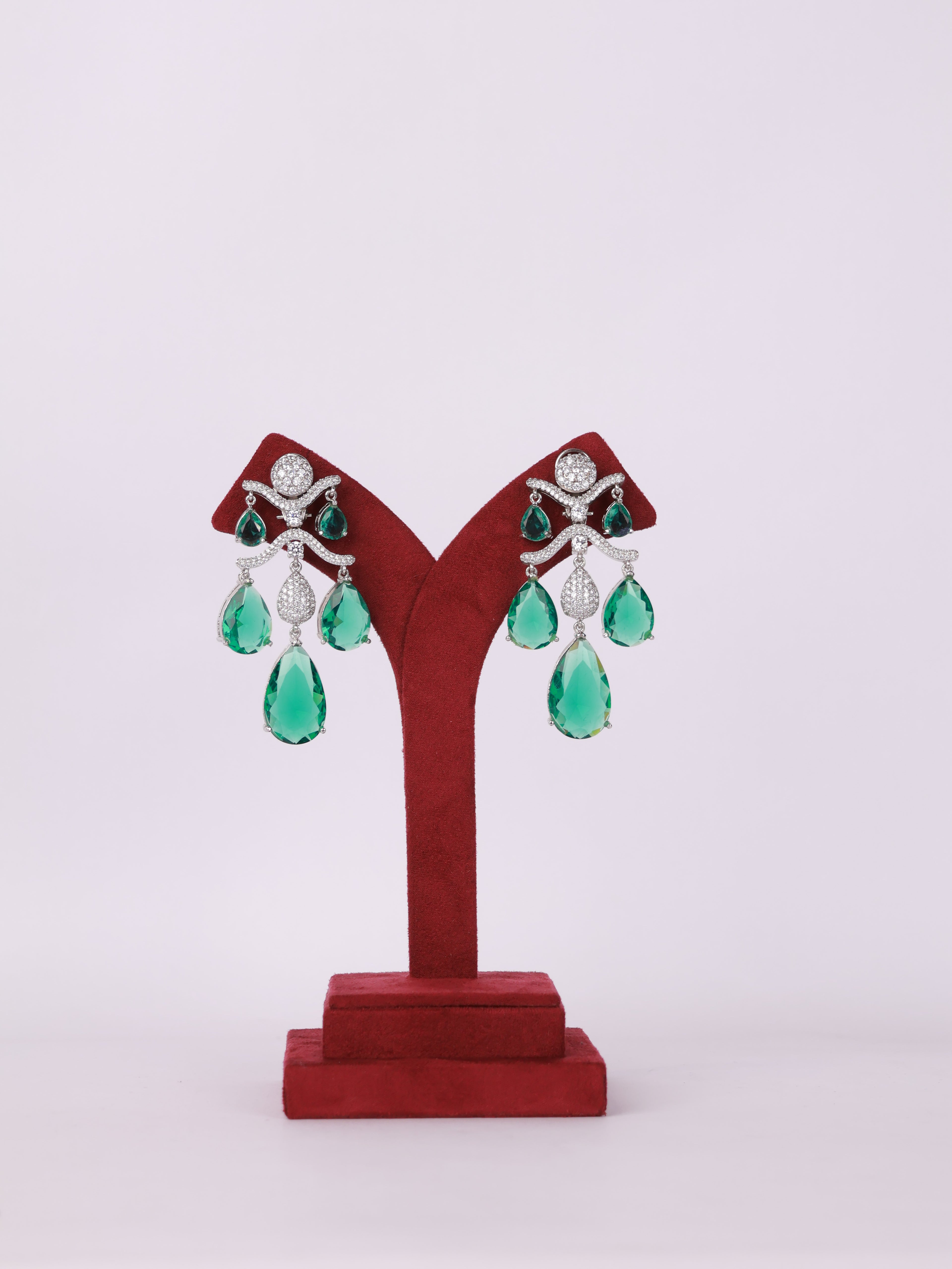 Royal Emerald Teardrop Crystal Chandelier Earrings