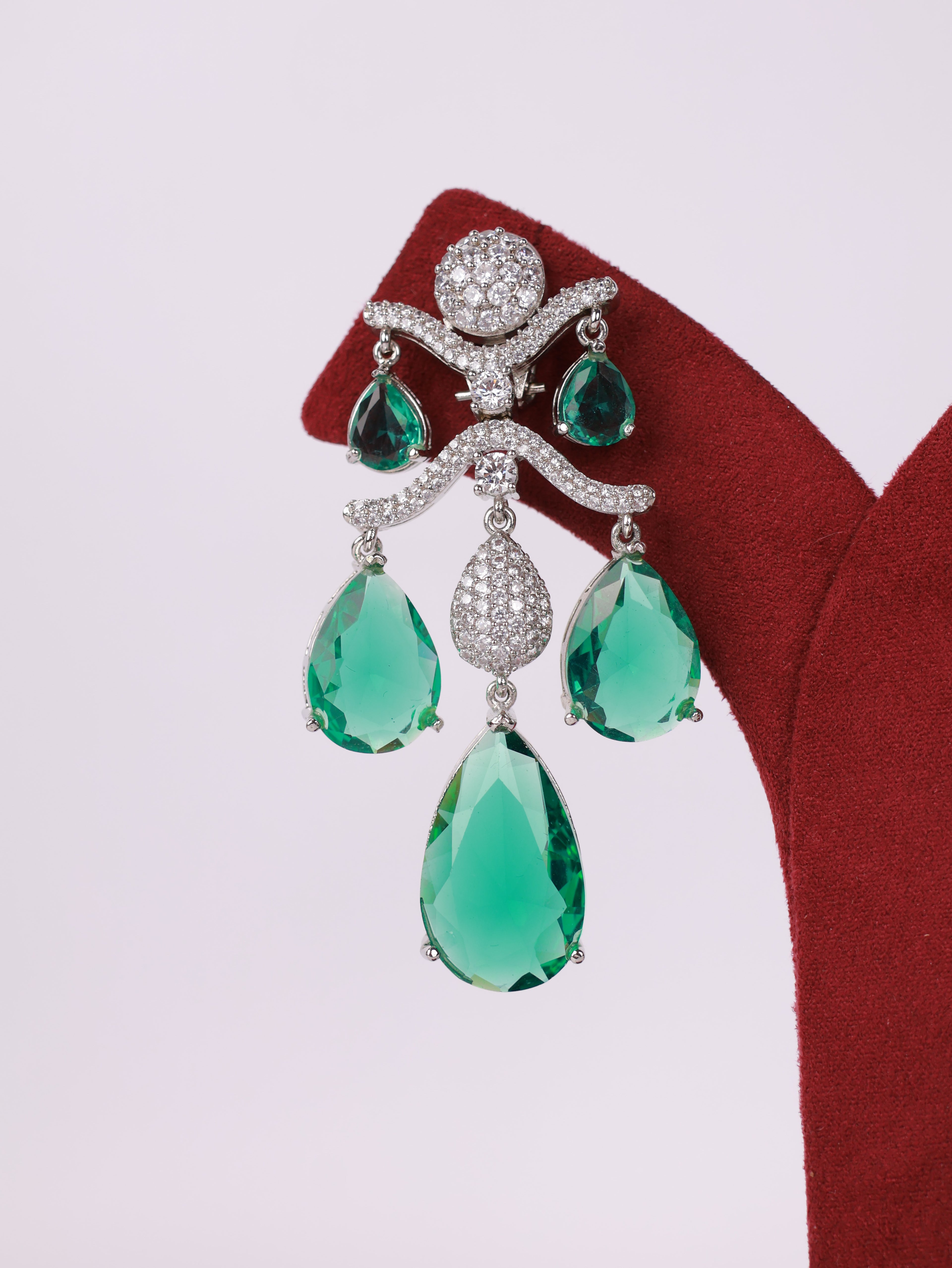 Royal Emerald Teardrop Crystal Chandelier Earrings