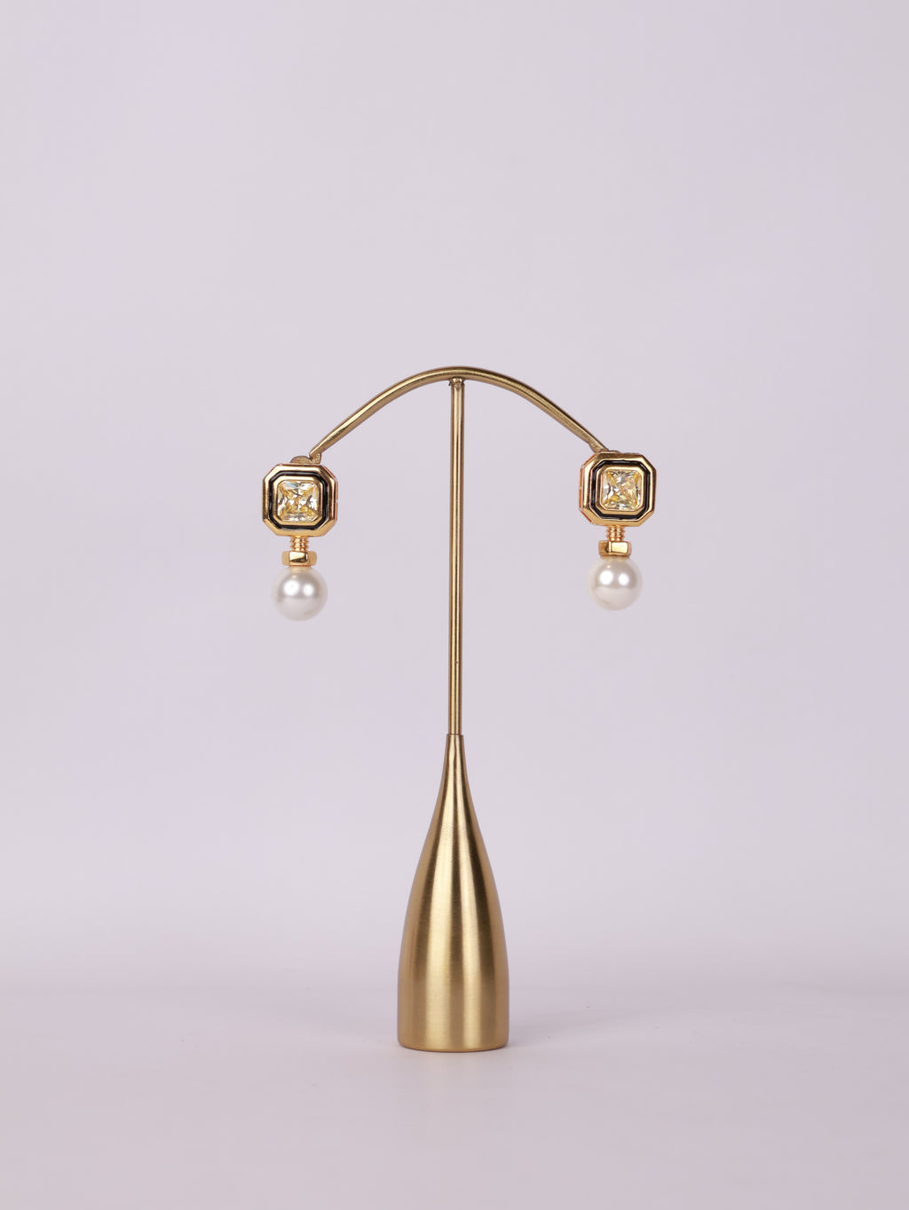 Geometric Enamel & Canary Solitaire Pearl Drop Earrings