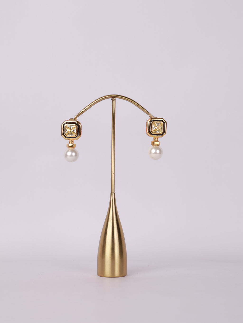 Geometric Enamel & Canary Solitaire Pearl Drop Earrings