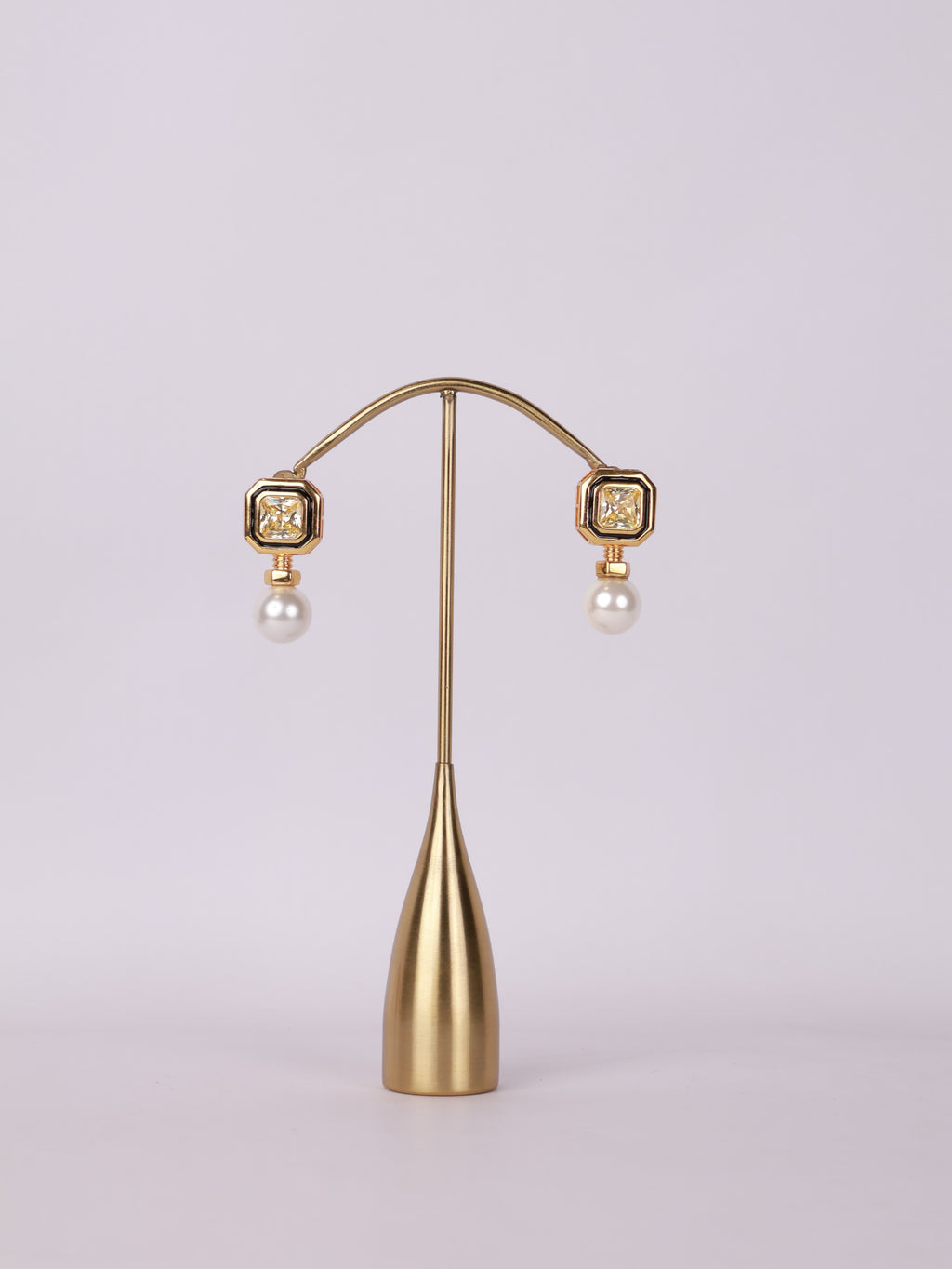 Geometric Enamel & Canary Solitaire Pearl Drop Earrings