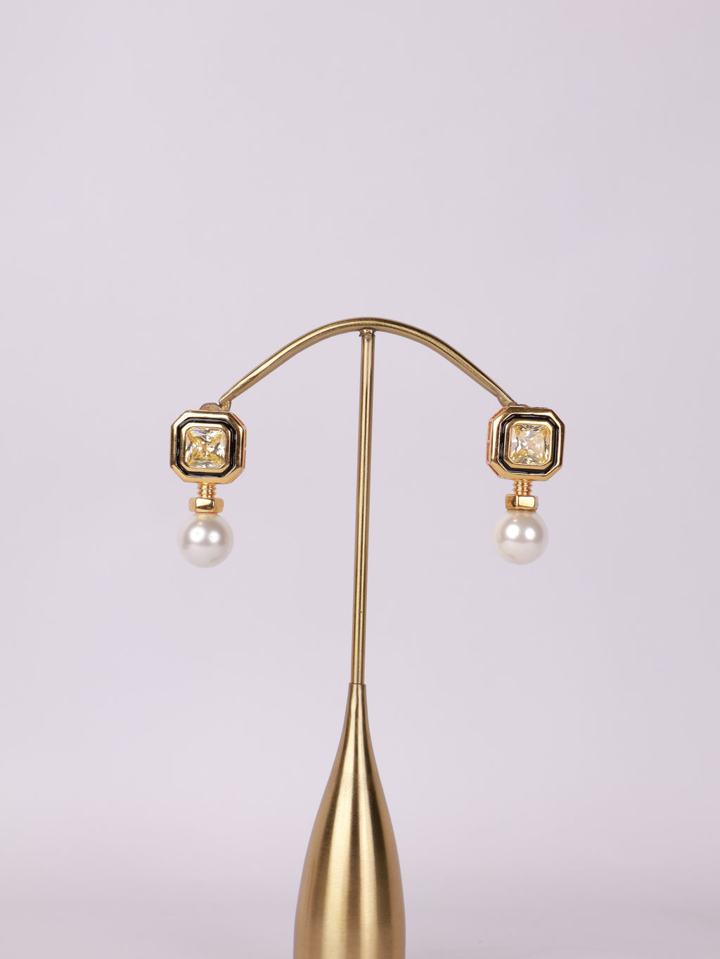 Geometric Enamel & Canary Solitaire Pearl Drop Earrings