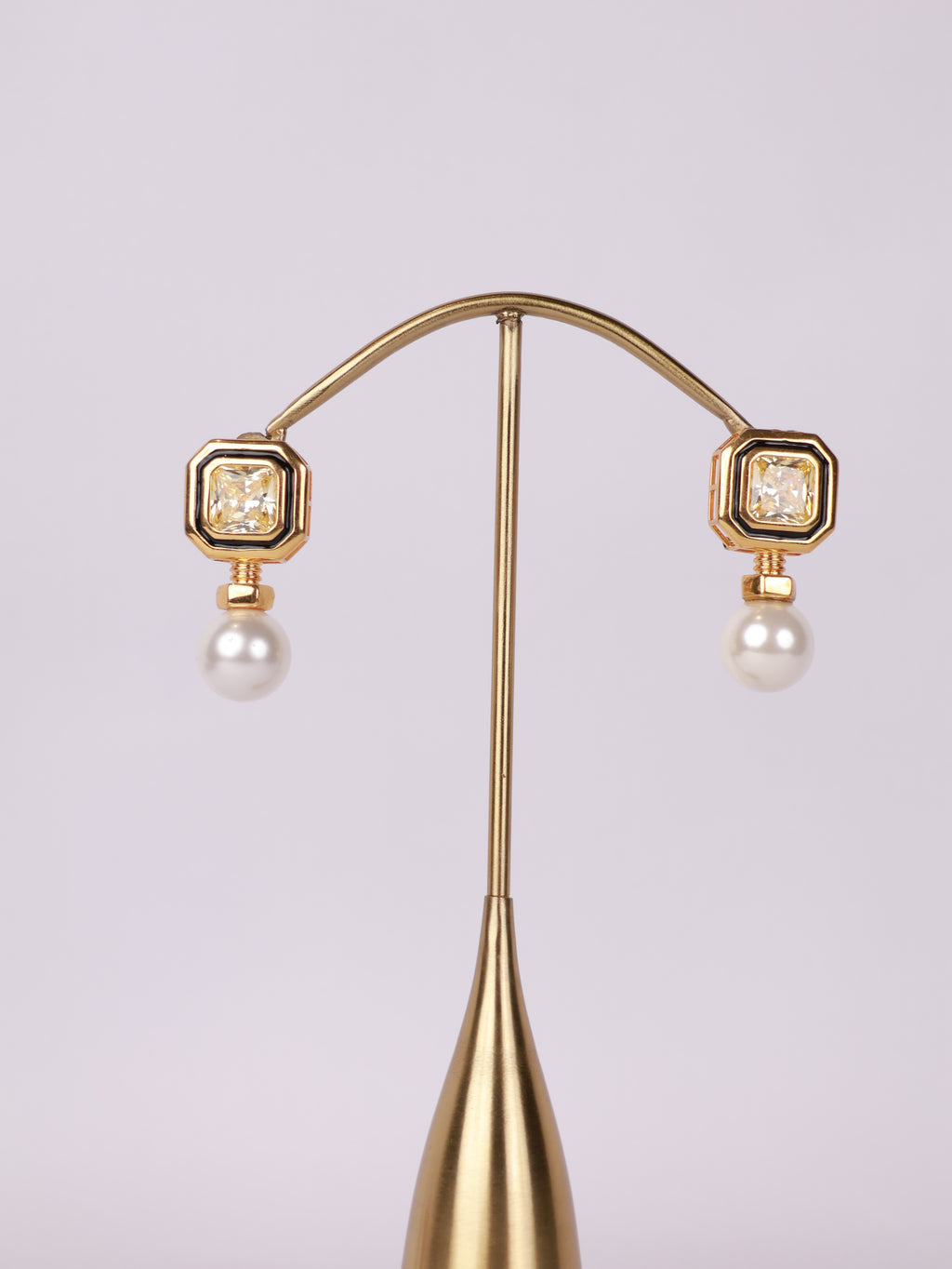 Geometric Enamel & Canary Solitaire Pearl Drop Earrings