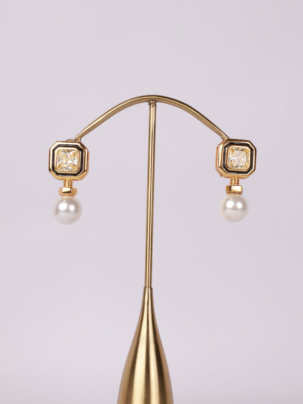 Geometric Enamel & Canary Solitaire Pearl Drop Earrings