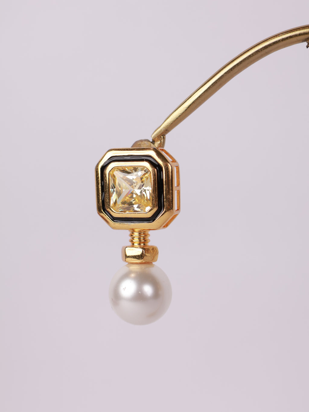 Geometric Enamel & Canary Solitaire Pearl Drop Earrings
