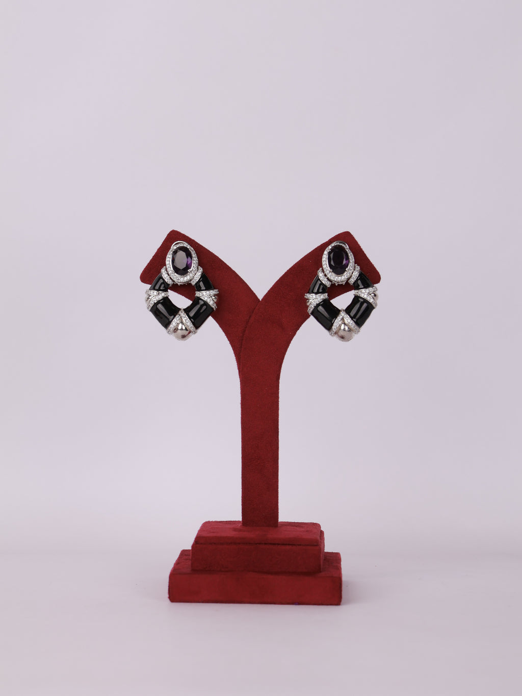 Art Deco Black Enamel & Amethyst Drop Earrings
