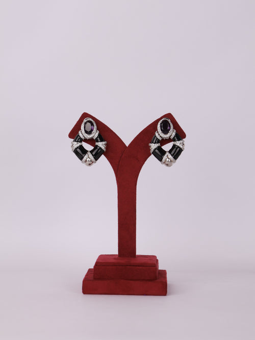 Art Deco Black Enamel & Amethyst Drop Earrings