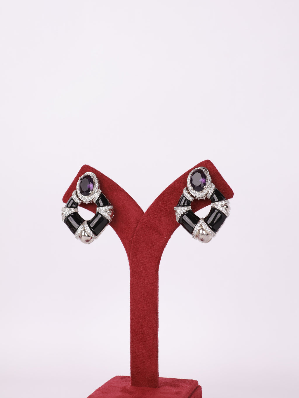 Art Deco Black Enamel & Amethyst Drop Earrings