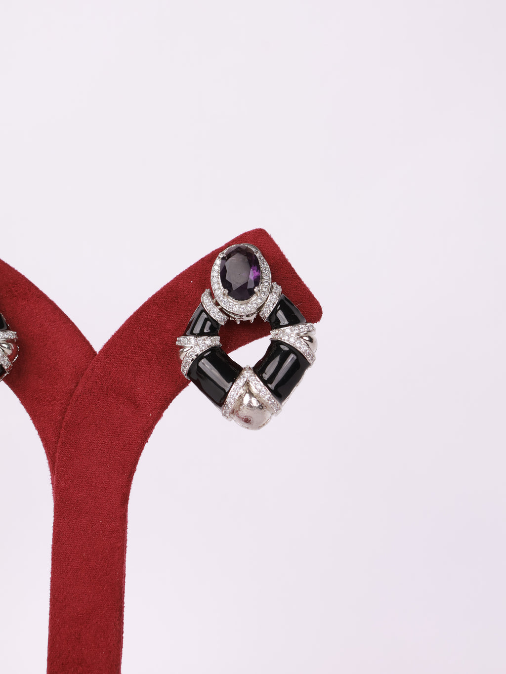 Art Deco Black Enamel & Amethyst Drop Earrings