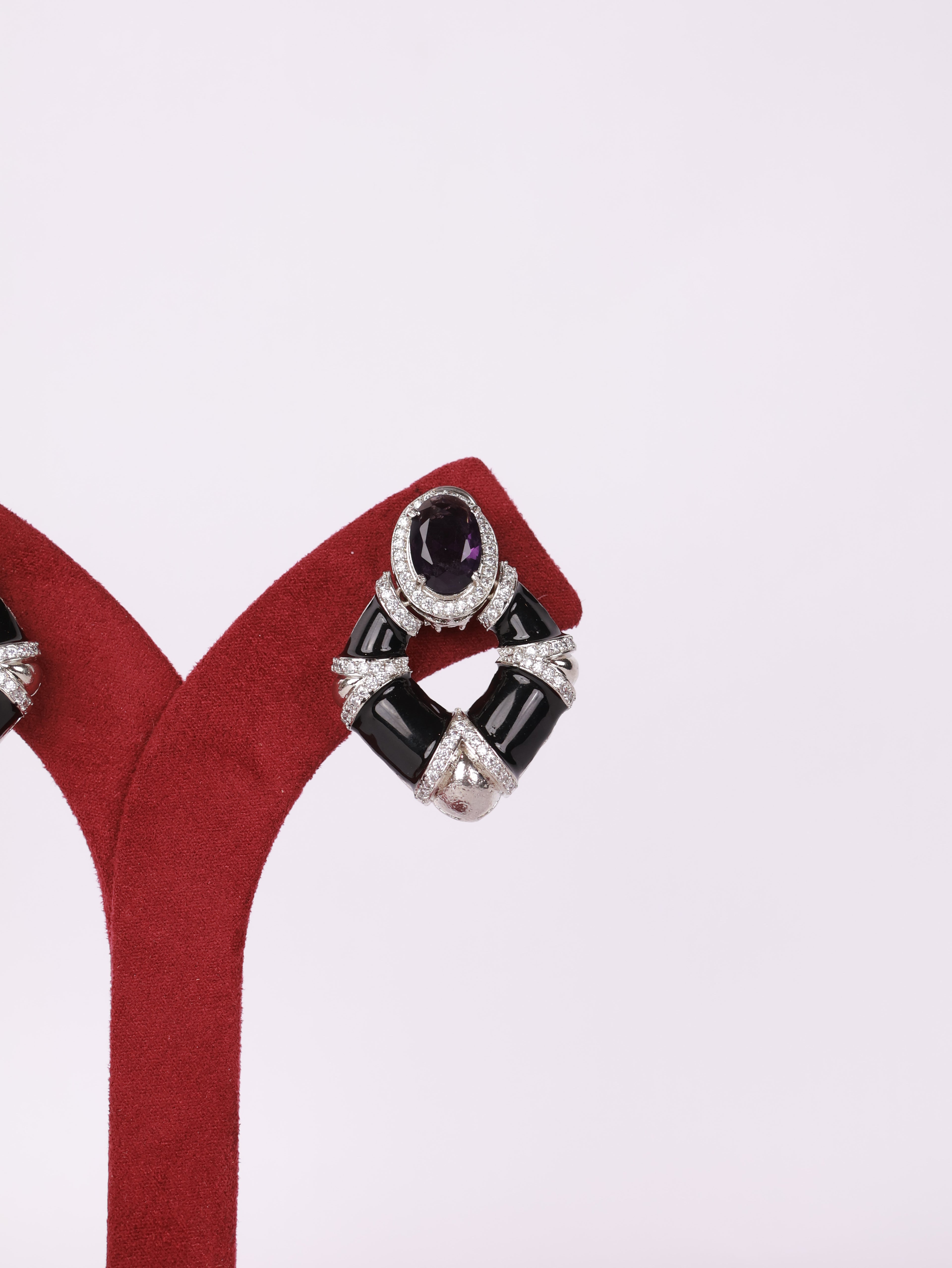 Art Deco Black Enamel & Amethyst Drop Earrings