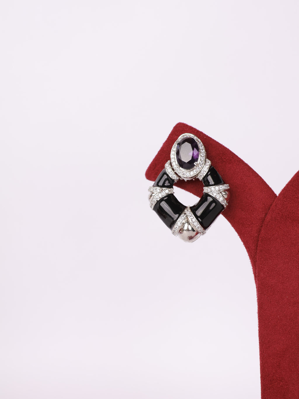 Art Deco Black Enamel & Amethyst Drop Earrings
