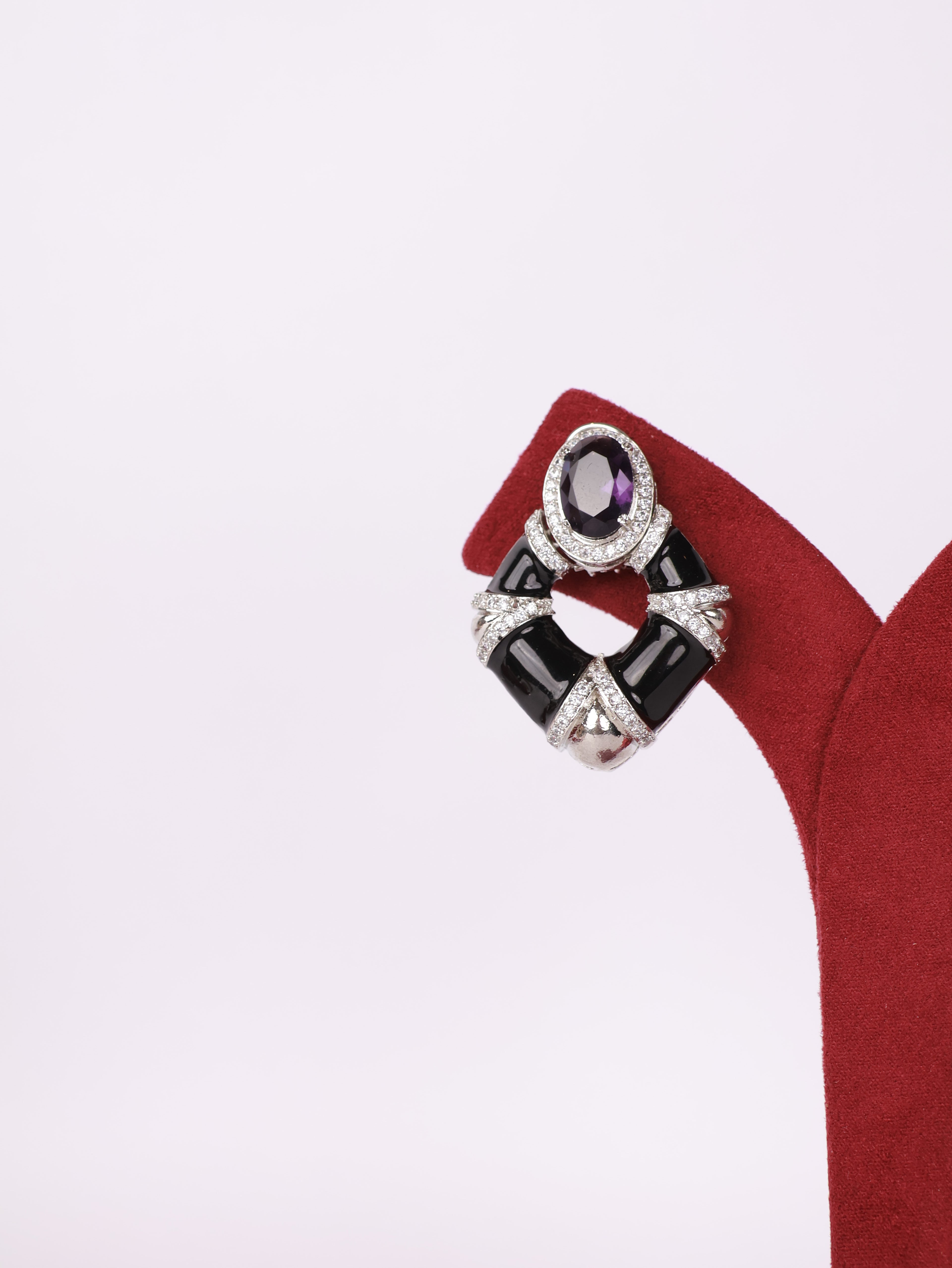 Art Deco Black Enamel & Amethyst Drop Earrings